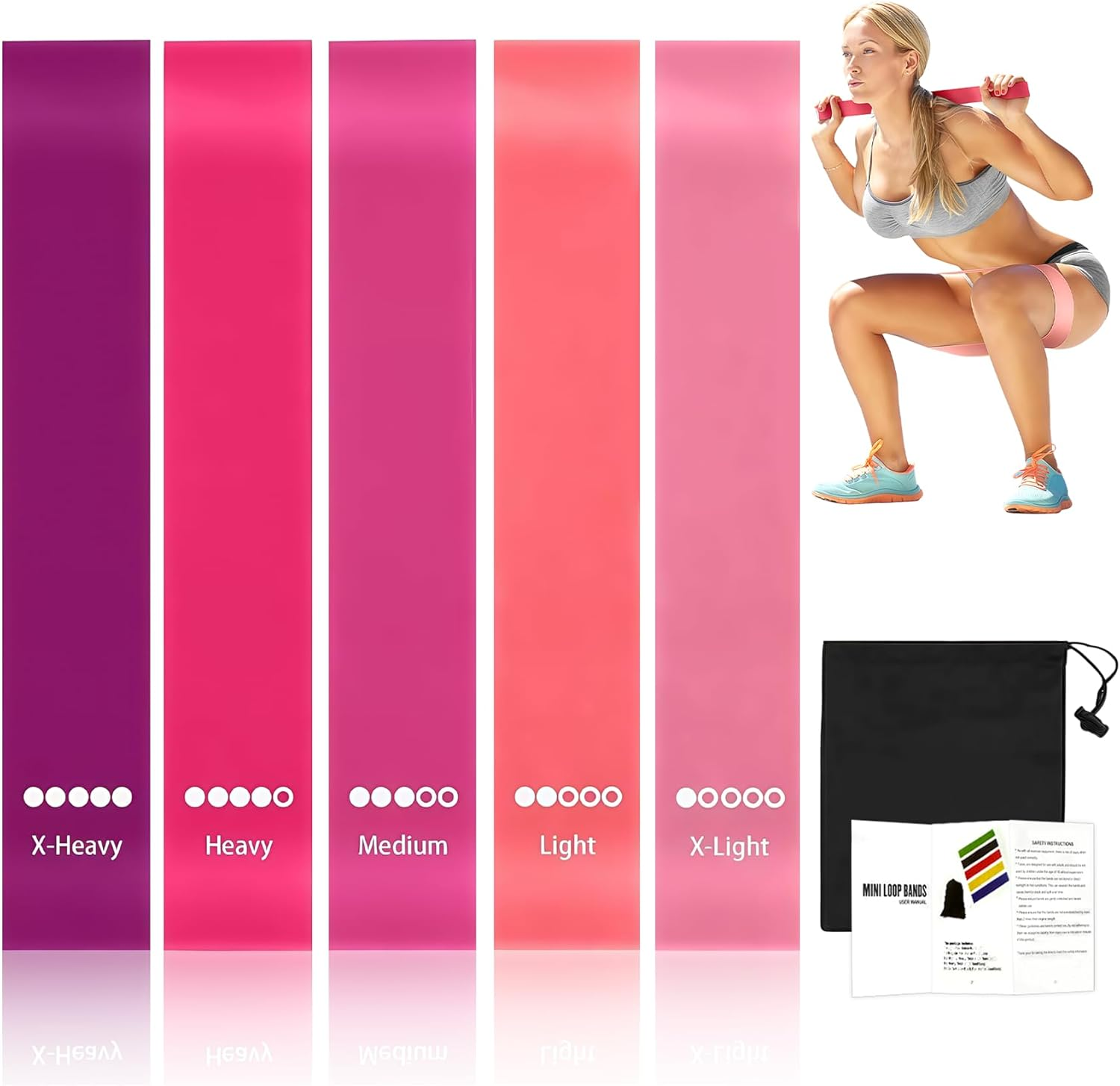 5-Piece Resistance Bands Set - 4 Levels of Resistance for Gym & Home Workouts | Exercise & Fitness Equipment