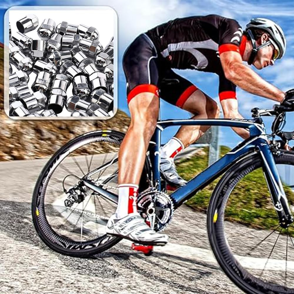 20Pcs Chrome Hexagon Tyre Valve Dust Caps Plastics Dome Metal Valve with Red O-Ring Rubber Seal for Motorcycle Cars Bicycles Trucks Scooter SUV Van,Plastics Tire Valve Caps image number 2