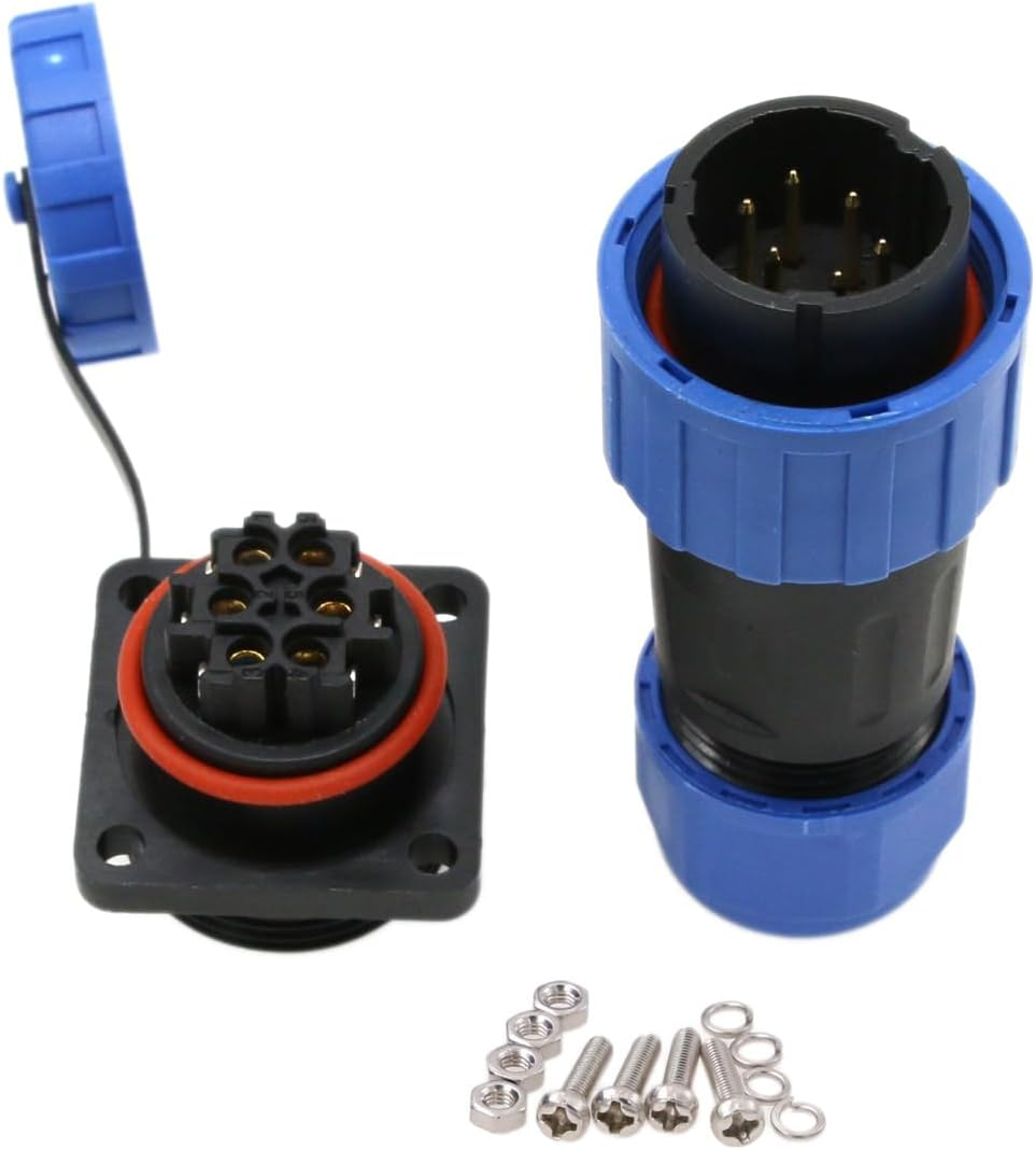 Hangton TY20 5 Pin 10A Waterproof Bulkhead Connector Screw Terminal Male Female Wire Plug Receptacle for Outdoor Electrical Device, 14Awg 6-12Mm OD