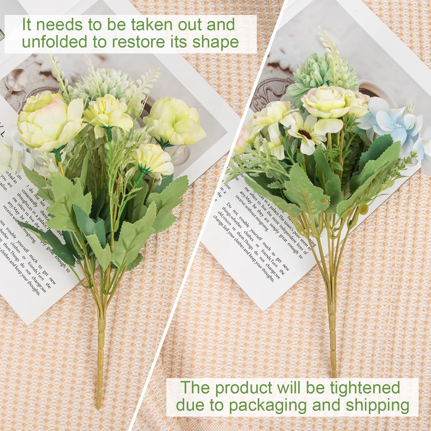 2 Bundles Artificial Flowers Set Roses Camellia Peony Chrysanthemum Combo Faux Flowers Bulk Flower Leaf with Stems for DIY Centerpieces Wedding Party Home Decorations (Green) image number 5