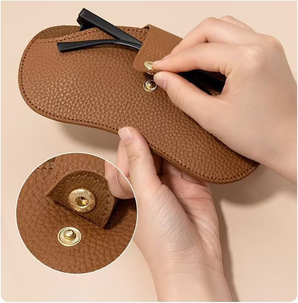 Soft Leather Sunglasses Bag Pouch Slim Glasses Case Holder Glasses Organizer Travel Eyewear Sleeve for Women Men（Yellow-Brown） image number 6
