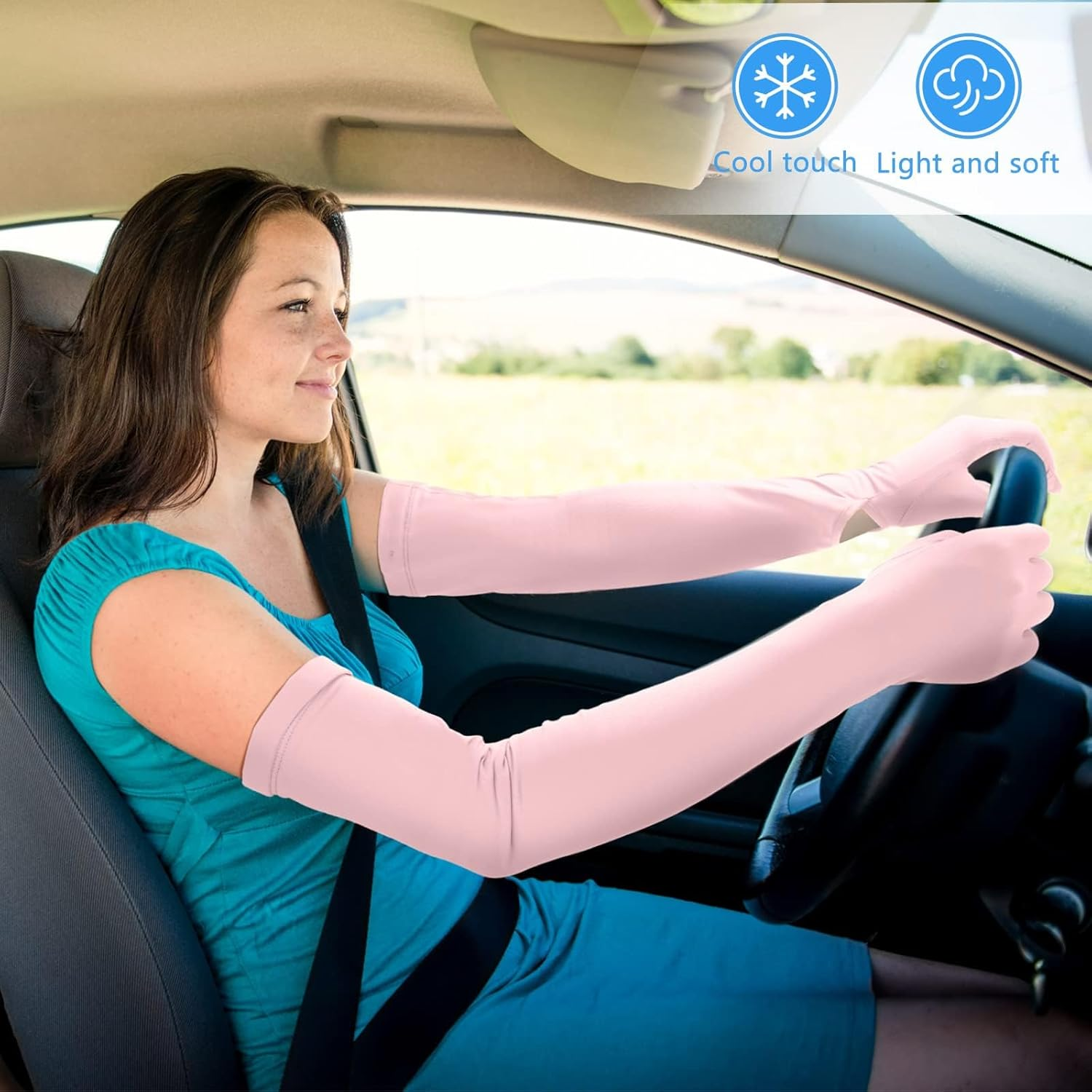 Catchu Sun Protection Long Gloves, Touchscreen Arm Sunblock Driving Gloves, UPF 50+ Sunscreen for Outdoor Sports Cycling Summer Gloves 2 Pairs image number 6