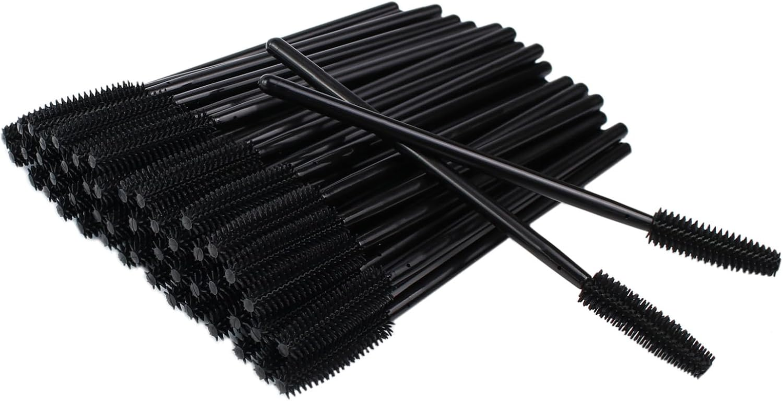 100Pcs Disposable Silicone Eyelash Mascara Brushes Wands Applicator Eyebrow Brush Makeup Tool Kit Set (All Black)