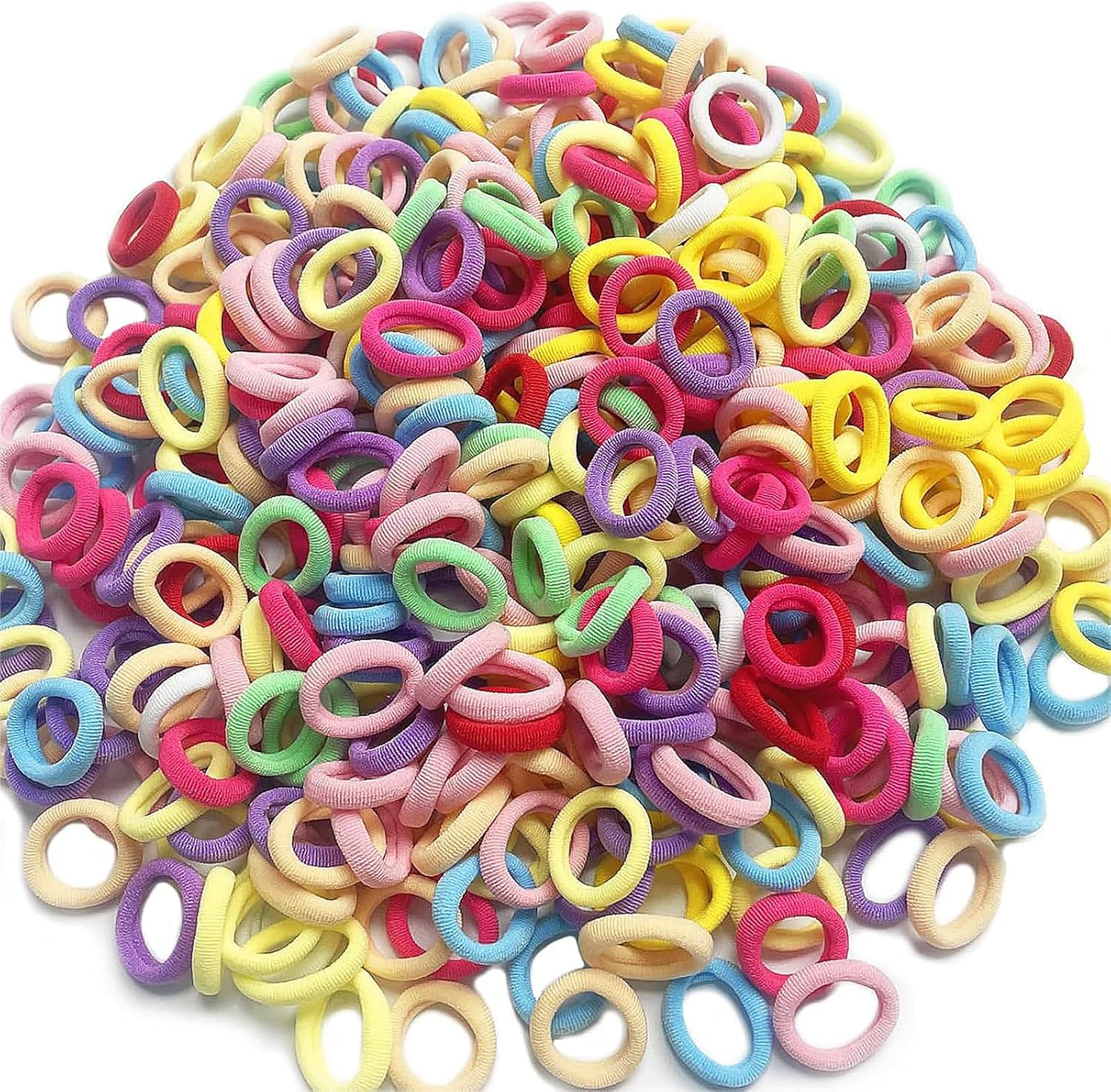 Pack of 200 Girls Hair Bobbles, Soft Loom Bands, Hair Bobbles for Children, Toddlers, Baby (7 Colours) image number 3