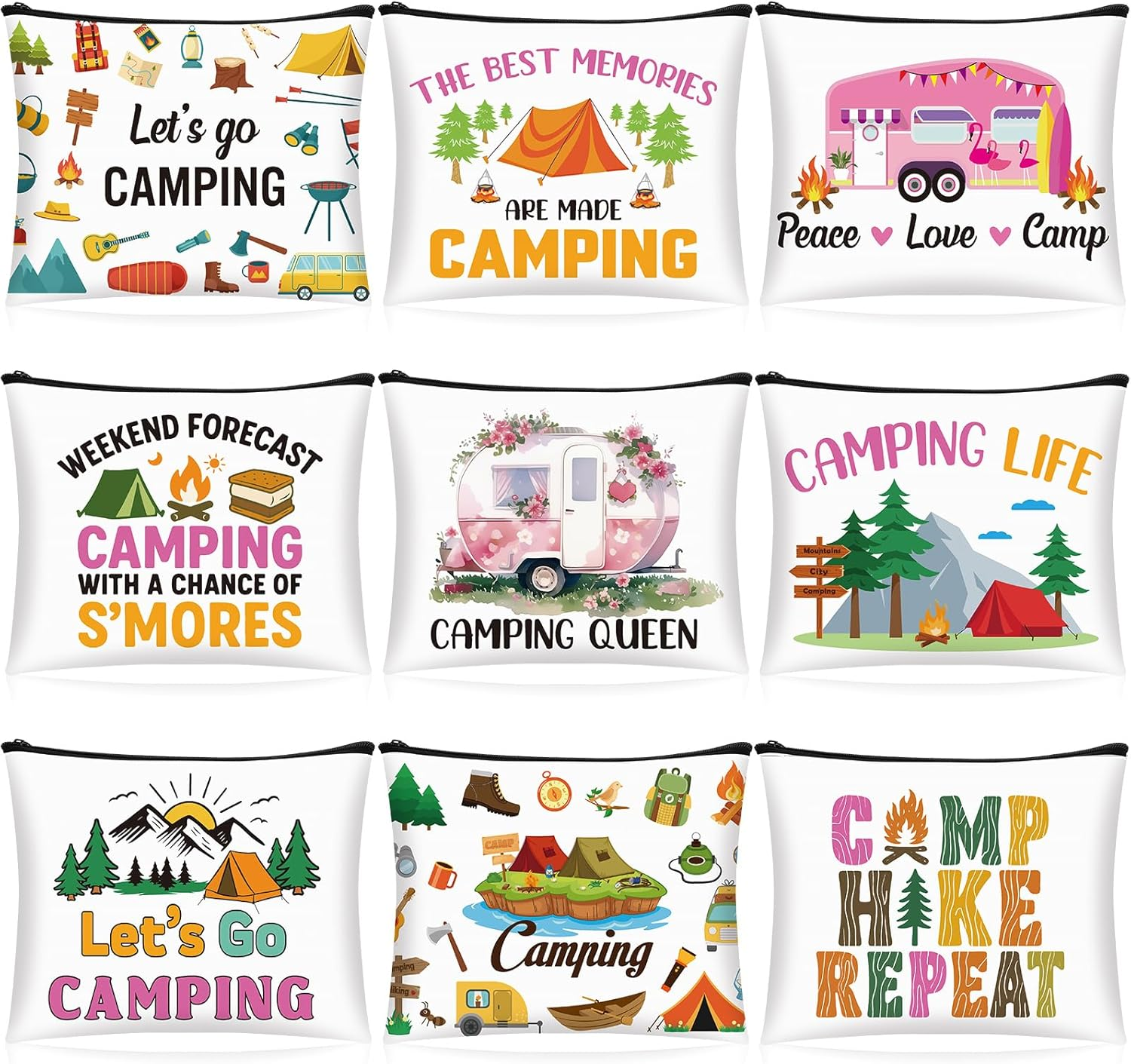 9 Pcs Alaska Cosmetic Bag New York Souvenir Zipper Pouch Los Angeles Souvenir Gifts Italy Paris Broadway Alaska Makeup Purse for Girls Women Traveler Birthday Christmas Party Favors - Camping