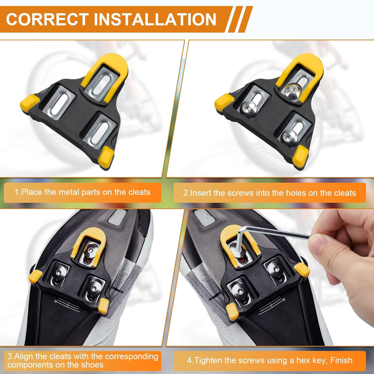 Bicycle Pedal Cleats, Road Bike Pedal Plates Cleats for Shimano SPD SL Precision, Cycling Cleat Compatible with SPD SL SM-SH10 SM-SH11 SM-SH12 for Road Biking, Cycling Racing, Competition Cycling image number 1