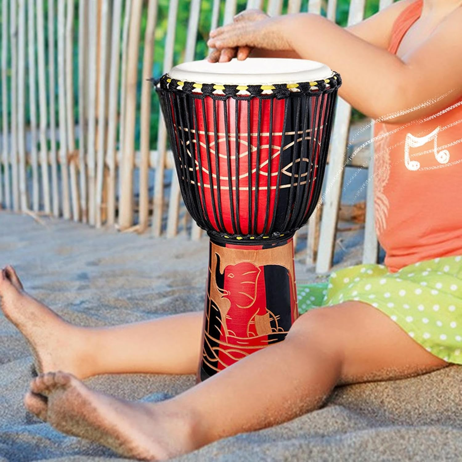 Bongo Drums Adults, African Inspired Hand Drum, 15.75 Inches, Blue Multicolored Musical Instrument, Wooden Leather Design, Artistic Music Decor for Stage Performances, Activities image number 3