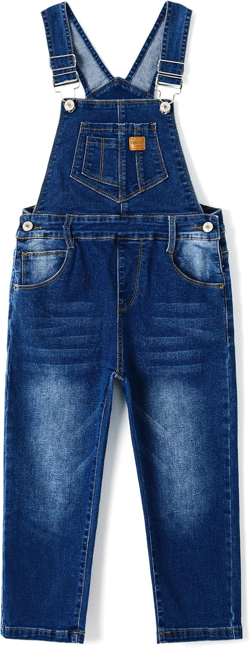 KIDSCOOL SPACE Girls Denim Overalls, Bibs Washed Stretchy Jeans Jumpsuit