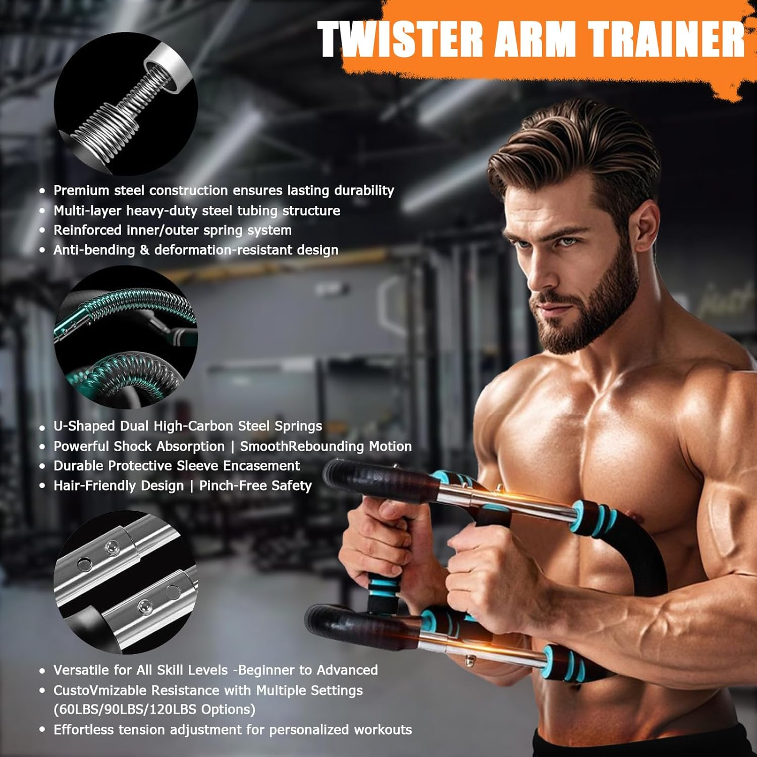 Saker Arm Trainer, 60-100Lb Adjustable Hydraulic Power Bar for Arm, Chest & Twister for Muscle Building, Portable Detachable Upper Body Fitness Machine for Home & Gym image number 3