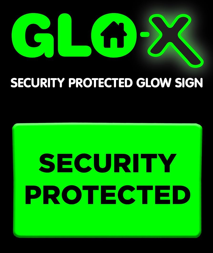 GLO-X Security Signs - Security Protected - to Keep Your Property Safe at Night - 12+ Hours Glow Time - Charges in Daylight - Unlimited Recharges - No Batteries Required image number 2