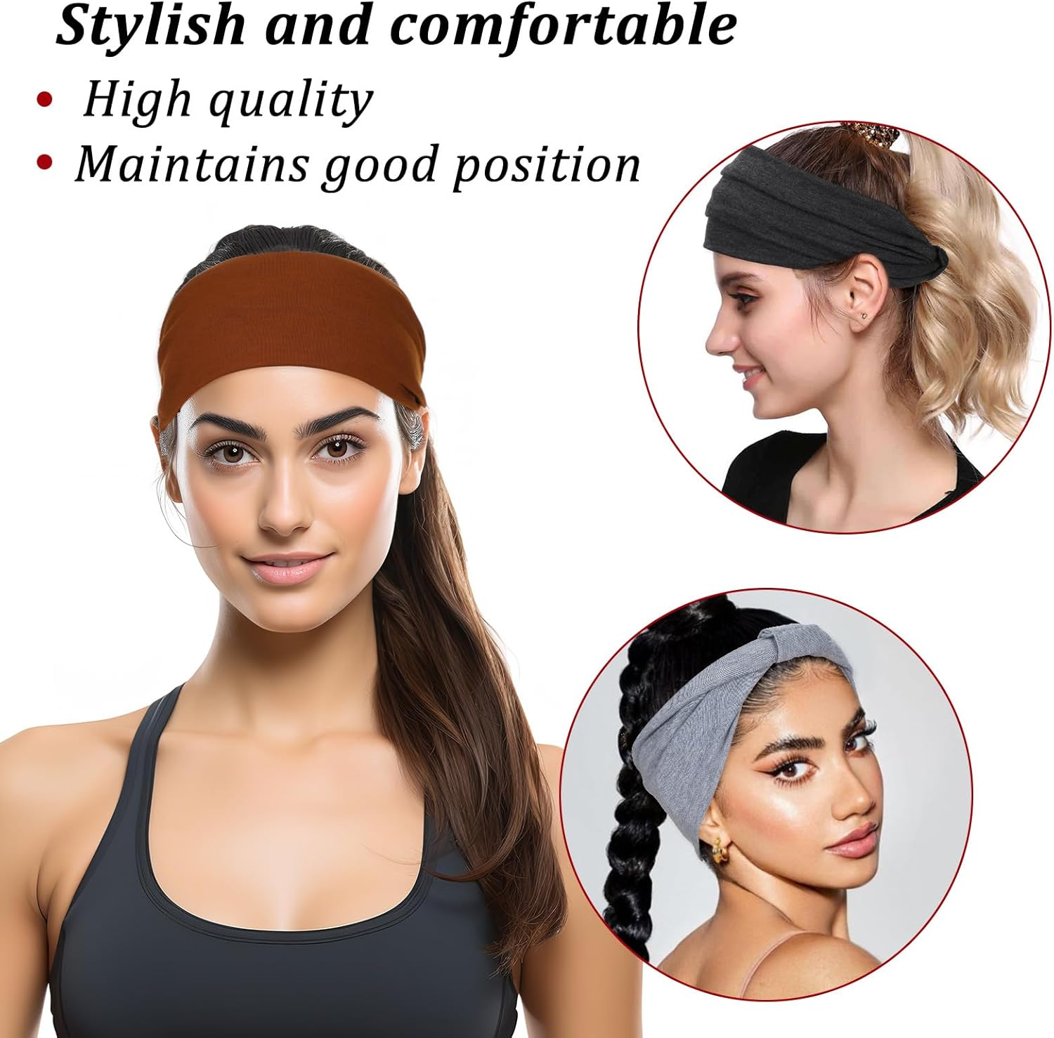 Pack of 6 Women'S Headbands, Elastic Wide Hair Bands for Yoga, Sports, Fitness, Running, Boho Hair Accessories image number 2