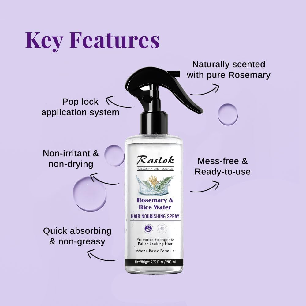 Raslok Nature+Science Rosemary & Rice Water Hair Spray | Made with 100% Natural Extracts | Lightweight, Non-Greasy Formula | for Softer, Smoother-Looking Hair | 6.76 Fl Oz / 200 Ml image number 1