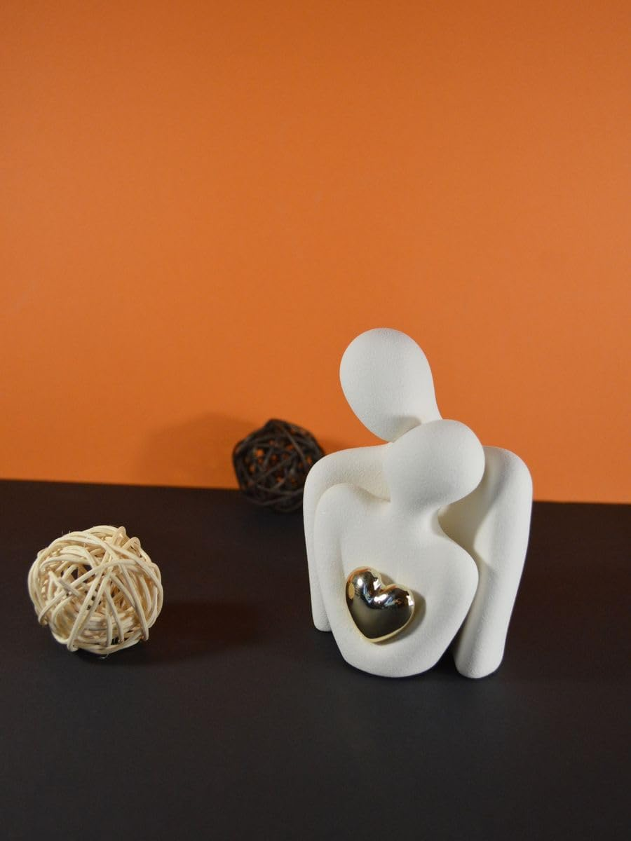 Modern Ceramic Couple Sculpture - Abstract Love Statue Ornament Figurine for Home Decor in Living Room, Bedroom,Office - Unique Couple Gift - Anniversary Birthday,Show Pieces for Home (White) image number 4