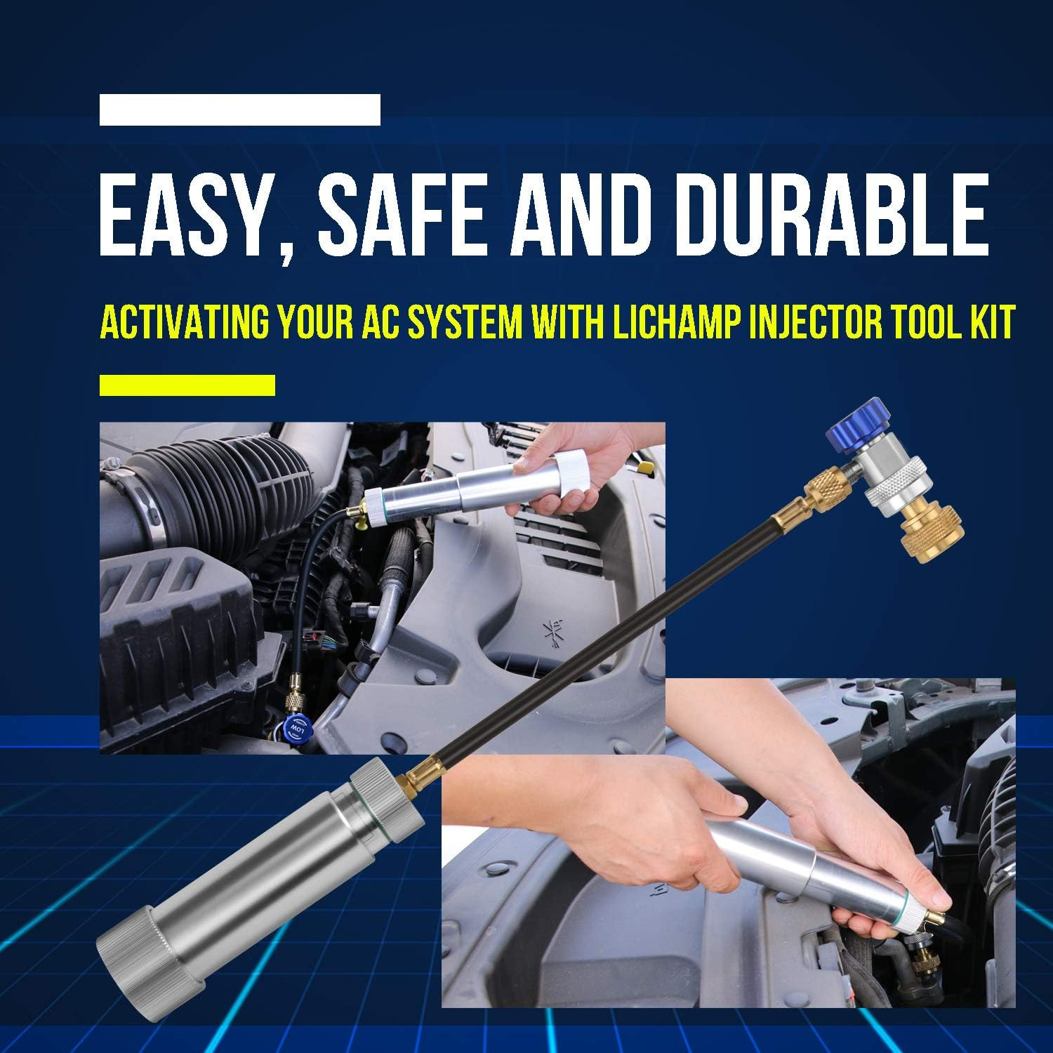 Lichamp AC Oil Injector R134A, R1234YF Refrigerant A/C Dye Injector Kit with Adjustable Coupler and Oil Checkers