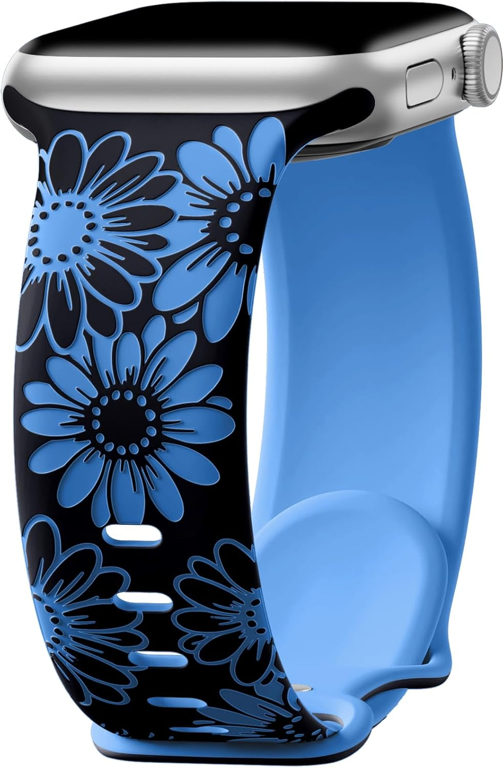 Floral Engraved Strap Compatible with Apple Watch Band 38Mm 40Mm 41Mm 42Mm 44Mm 45Mm 46Mm 49Mm Women Men, Cute Two-Tone Flower Silicone Bands for Iwatch Series 11 10 9 8 7 6 5 4 3 2 1 Ultra SE 3/2/1