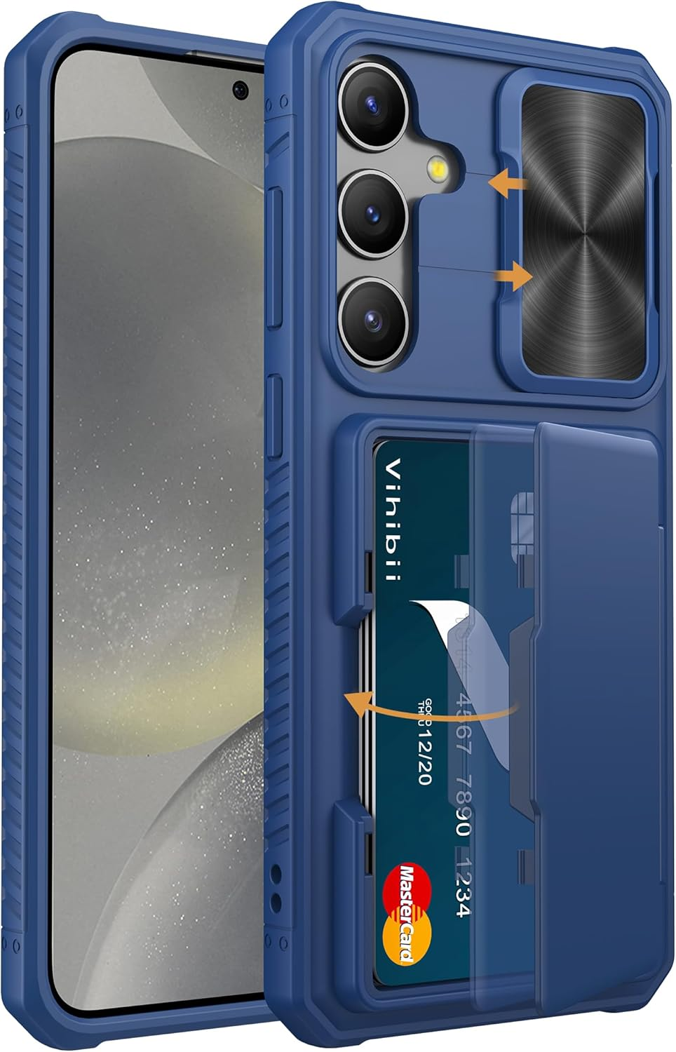 Vihibii for Samsung Galaxy S24 plus Case with Card Holder (4 Cards) & Slide Camera Cover & Kickstand, Shockproof Rugged Hard Back & TPU Soft Edge Wallet Case for Galaxy S24 plus 5G 6.7" 2024, Black