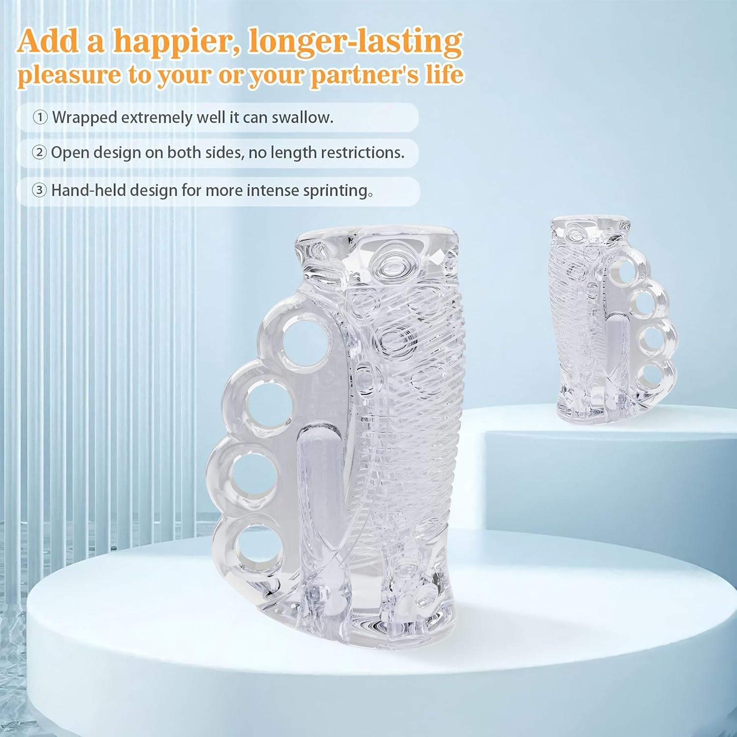 Mineens Transparent Male Masturbator - Male Masturbator with Handle - Realistic Oral & Vagina Textured Stroker, Soft TPE Masturbation Sleeve for Men image number 6