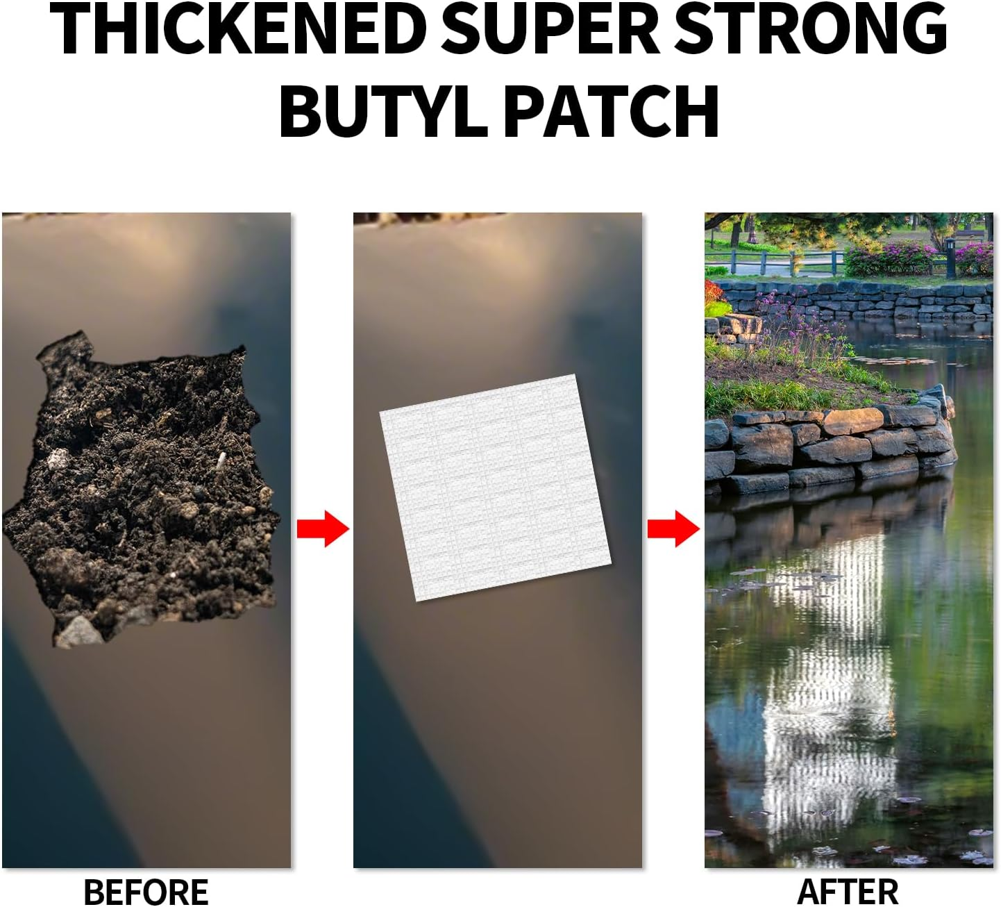 4Pcs Pond Liner Repair Patch, 8X8 Inch Butyl Rubber Aluminum Foil Pond Liner Patch Kit Self-Adhesive Thickened Seam for Garden Pool Repair Roof Protections image number 2