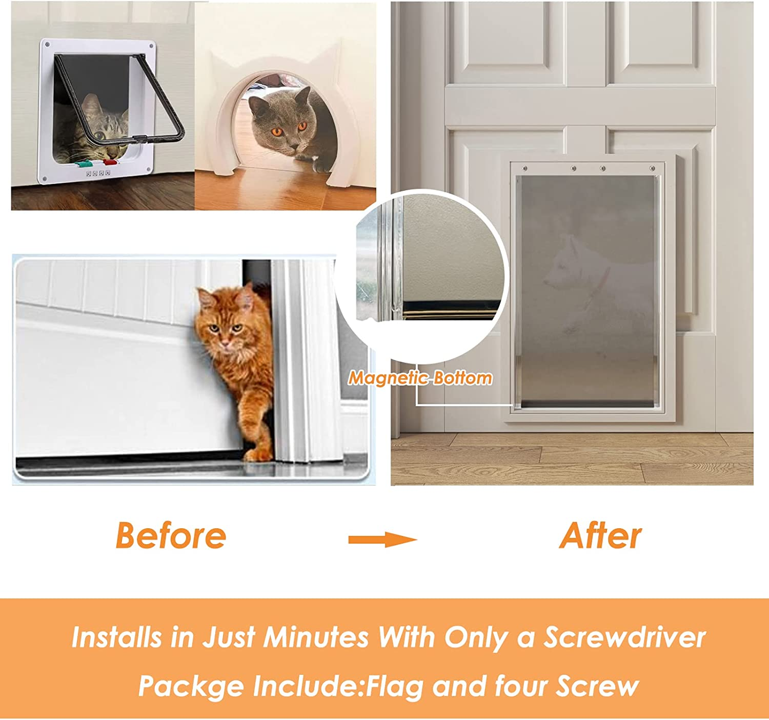 Dog Door Replacement Flaps with Screw, Medium Pet Door Replacement Flap Compatible with Petsafe Freedom PAC11-11038, Weather-Proof & No Warped for Medium Dogs, Cat Doggie Flaps,12 7/8'' &times; 8 1/8'' image number 1