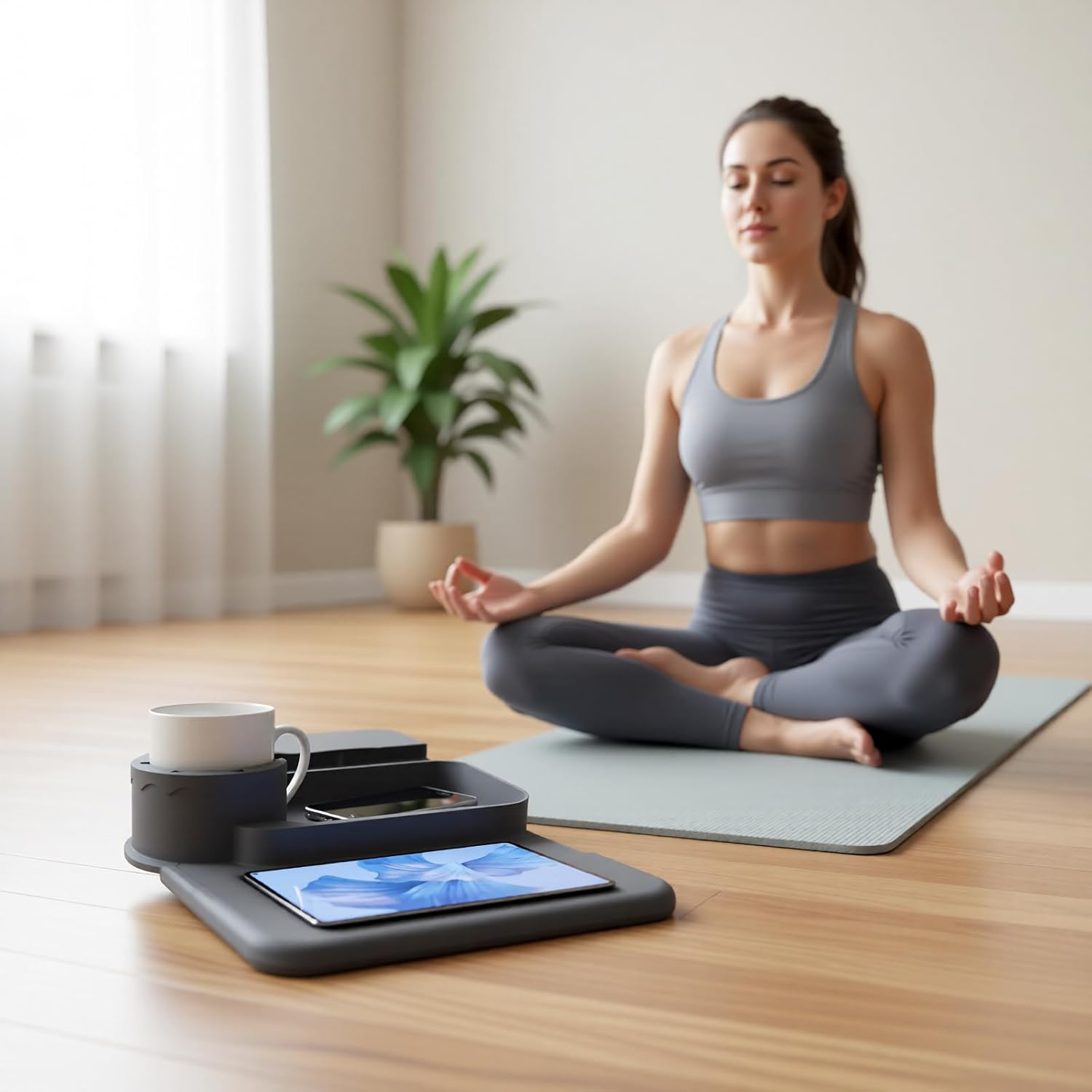 Uandhome Couch Cup Holder Tray, Silicone Sofa Armrest Organizer with Assesory Pockets for Storage Remotes, Cell-Phone,Tablet or Snack, Anti-Spill and Anti-Slip Couch Cup Holder for Drink (Gray) image number 3