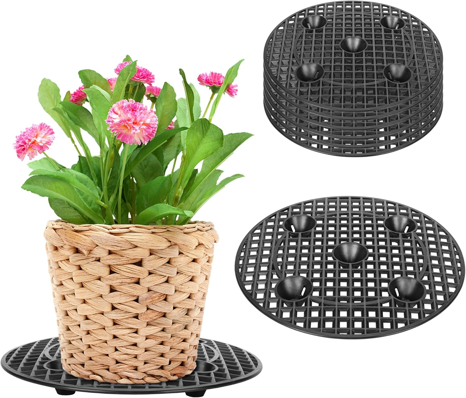 Moonoom 8 Pcs Plants Pot Elevator, 12 Inch Plastic Flower Plant Stands, Portable Patio Planter Holder for Indoor Outdoor Preventing Floor Patio Deck from Damage and Rot