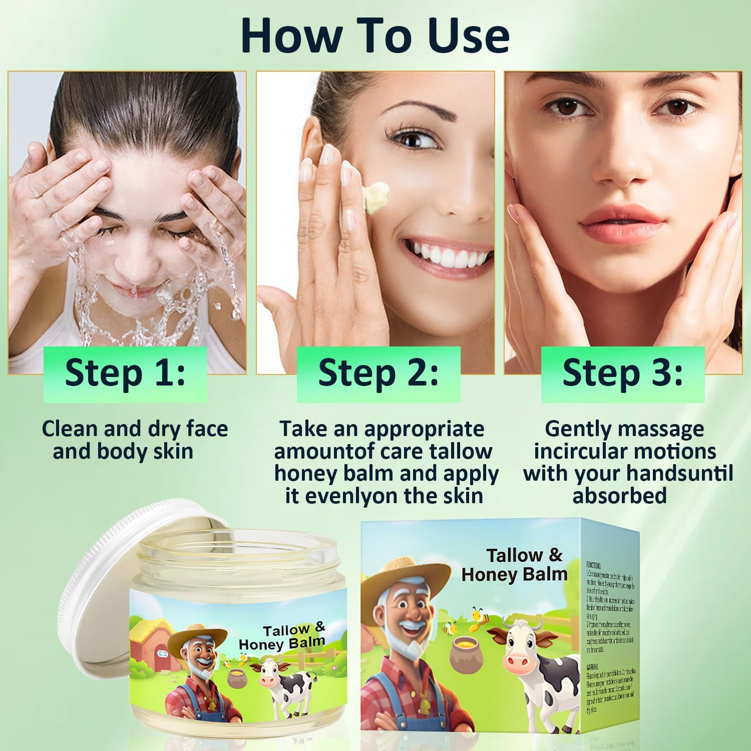 Tallow and Honey Balm, Beef Tallow and Honey Balm, Refreshing and Non Greasy Texture, Deeply Penetrate Skin, Absorbs Quickly for Hydrate Skin, Leaving It Feeling Soft, Supple and Glowing - 3 Pcs image number 5