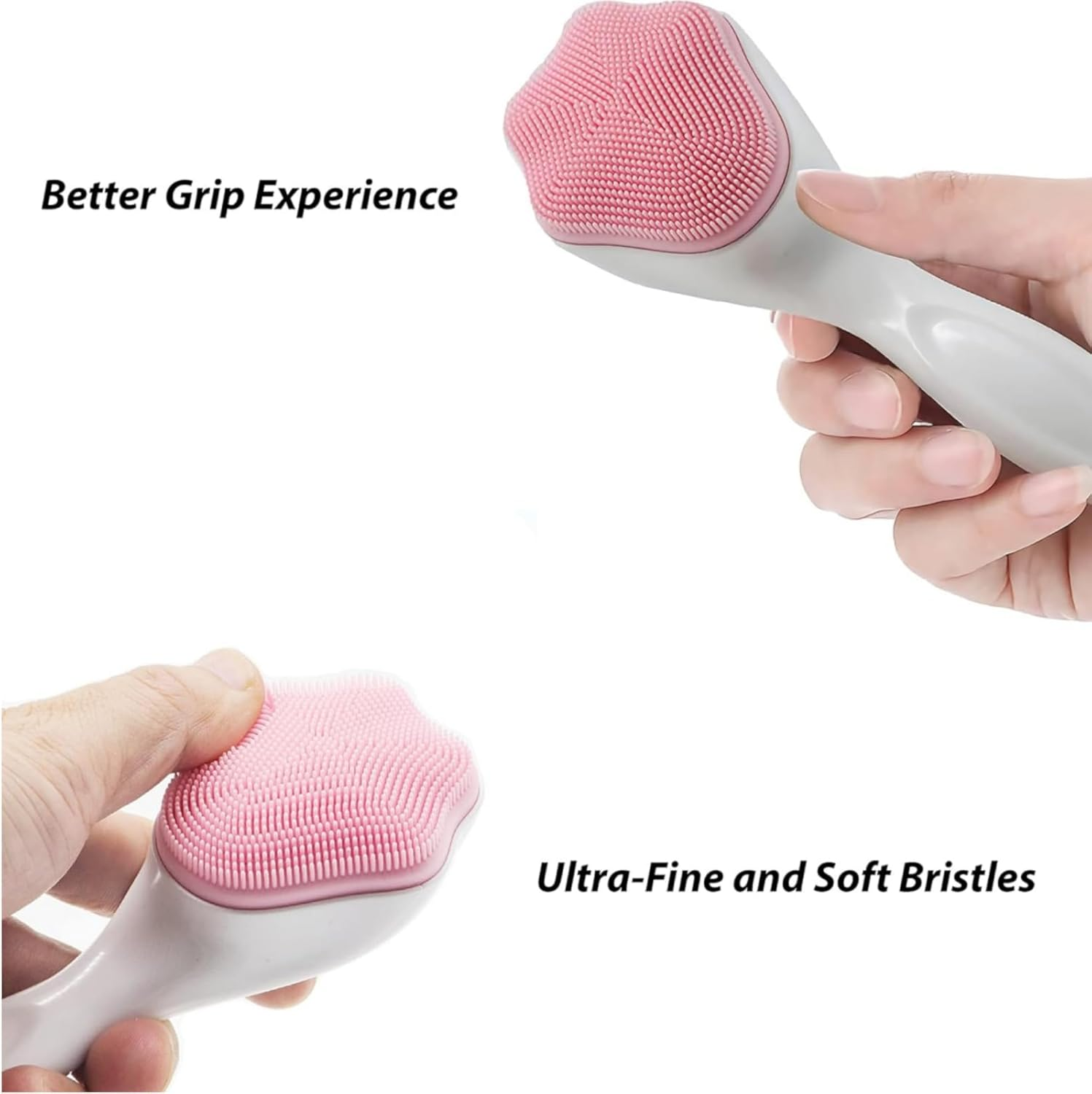 2 Pack Silicone Face Scrubber, 4 in 1 Facial Cleansing Brush, Handheld Face Wash Brush for Pore Cleansing, Gentle Exfoliating, Removing Blackhead, Green and Pink image number 4