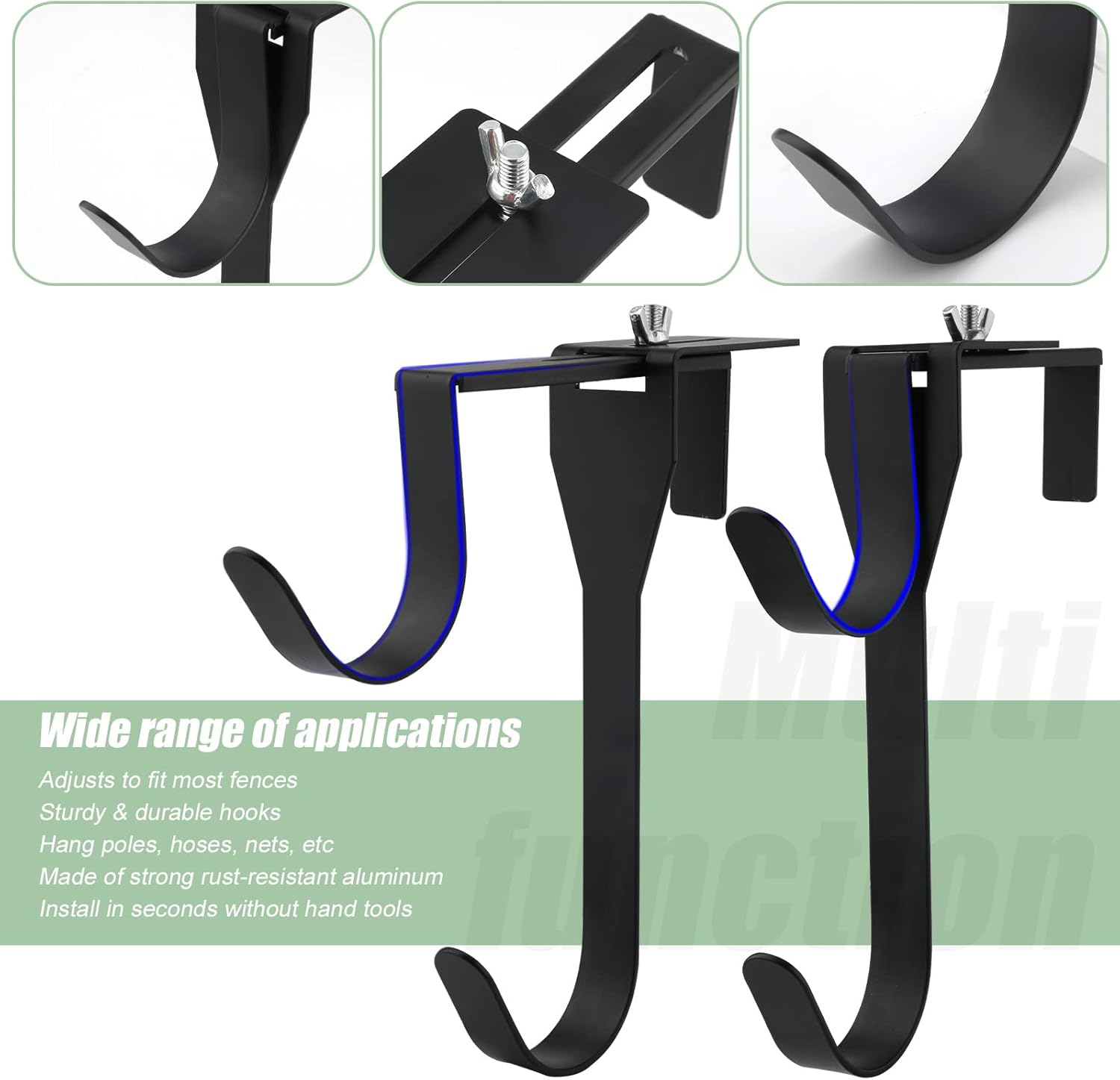 AIEX 2PCS Adjustable Pool Pole Hooks, Double Hooks for Hanging Rustproof Pool Fence Hooks Metal Pool Pole Holder Pool Tool Hooks for Wall Pool Fence(Black) image number 2