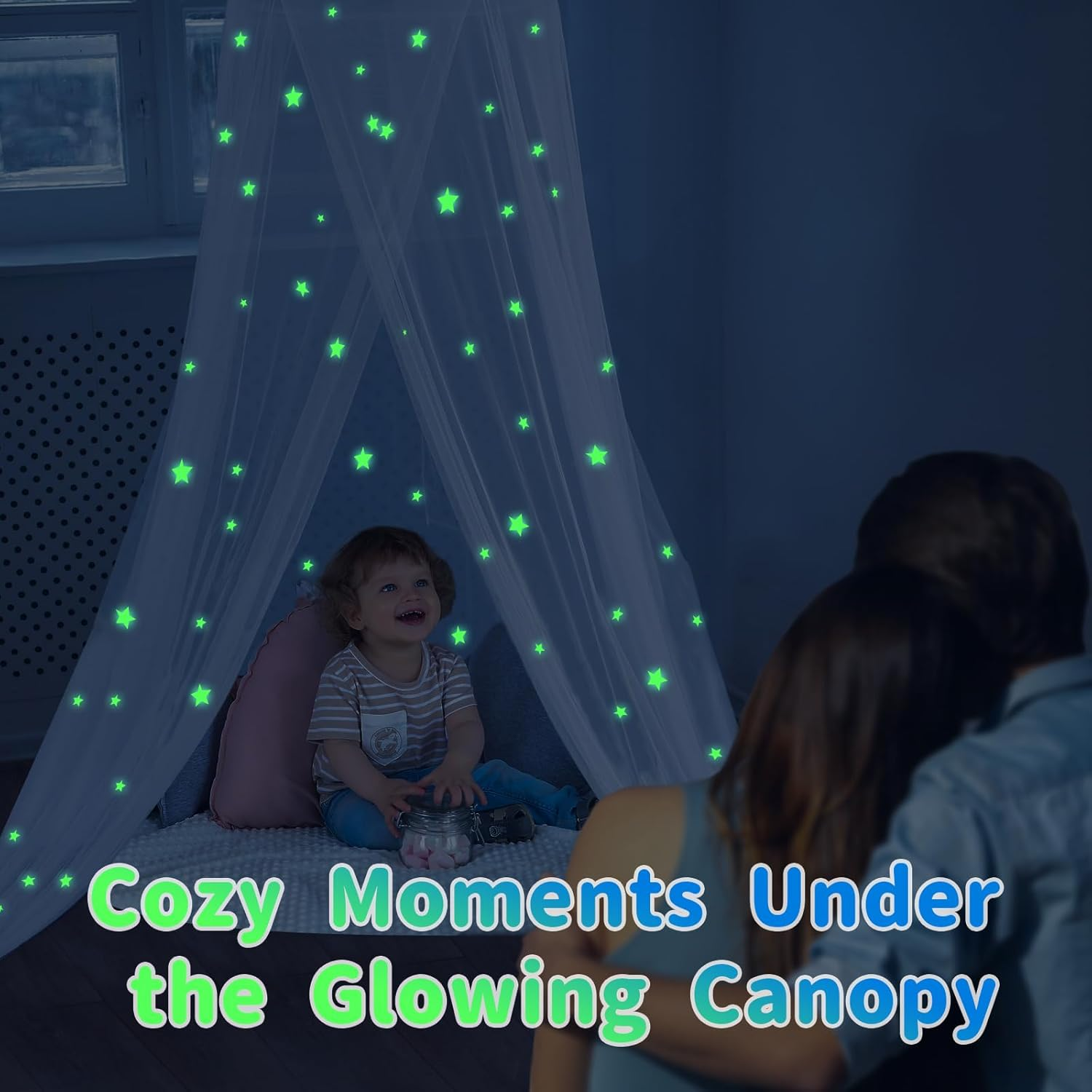 South to East Bed Canopy with Fluorescent Stars Glow in Dark for Baby, Kids, Girls or Adults, Mosquito Net Use to Cover the Baby Crib, Kid Bed, Girls Bed or Full Size Bed, Fire Retardant Fabric image number 1