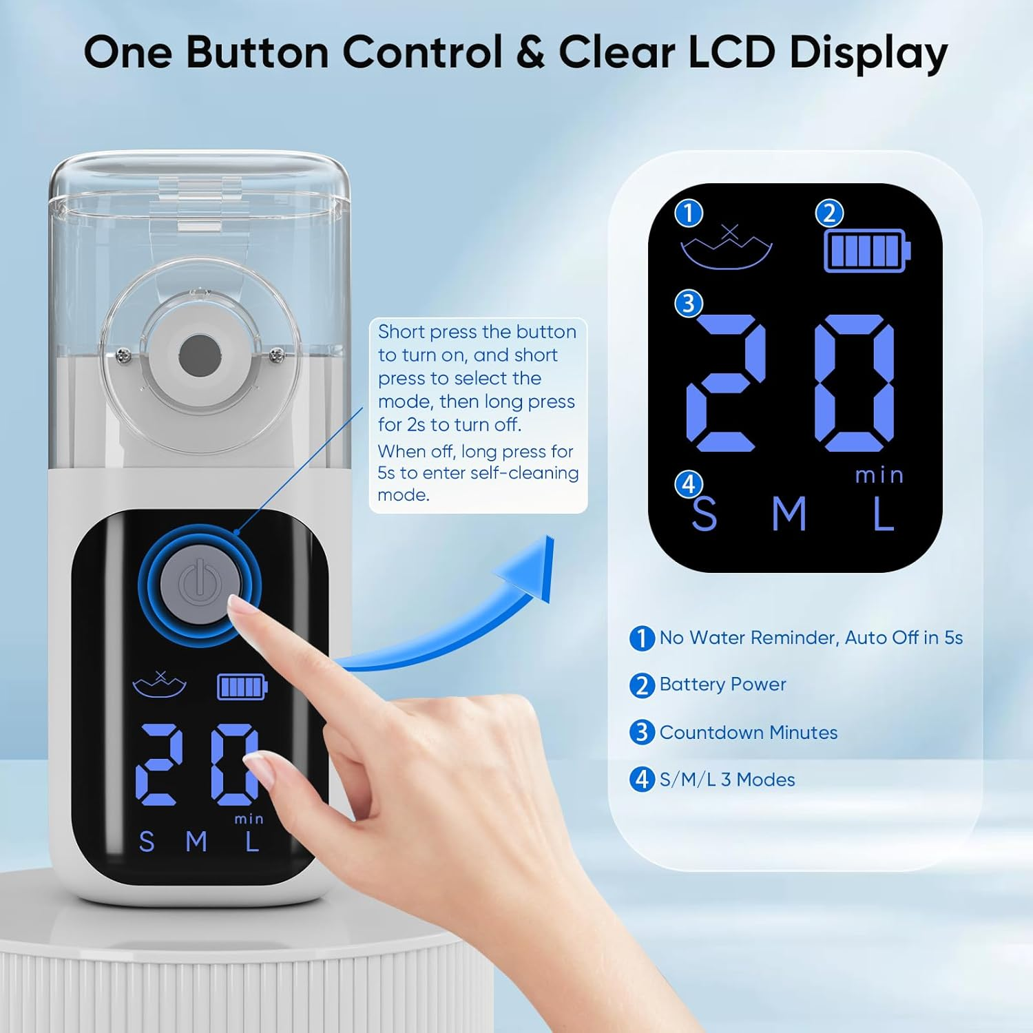 Portable Nebuliser Machine for Adults&Kids, Handheld Nebulizers Device Mesh Nebuliser Rechargeable with Masks&Mouthpiece for Travel Use, Lcd-Display image number 2