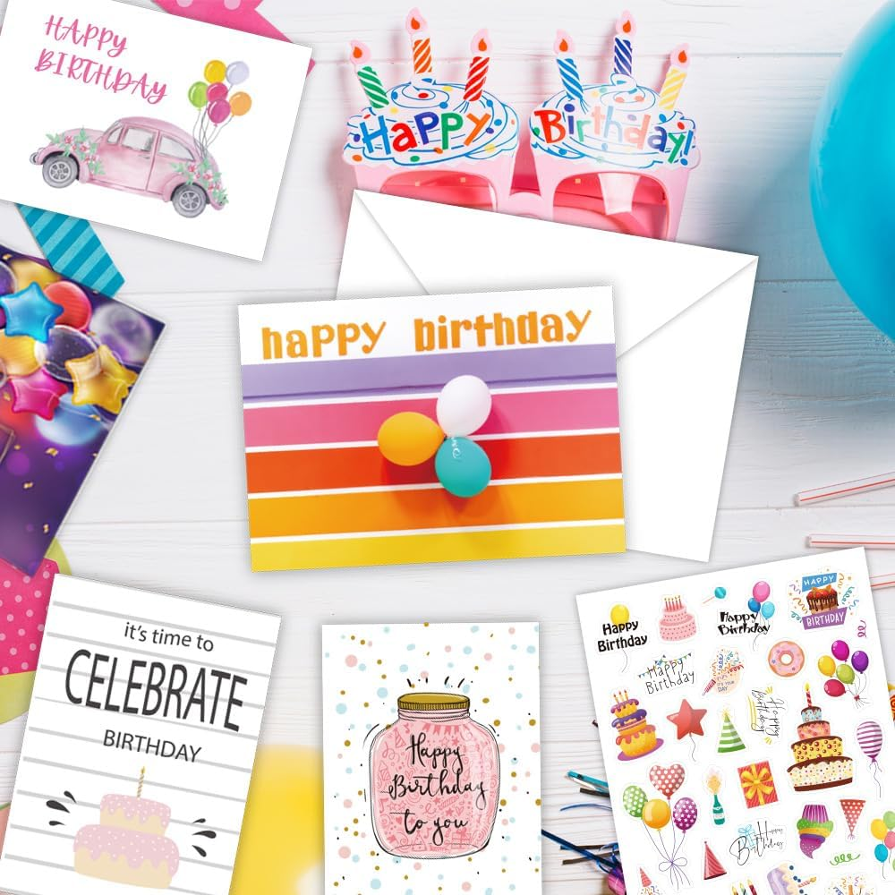 50 Pcs Birthday Cards Assortment with 50 Envelopes and 4 Stickers Blank Congratulation Card Happy Birthday Card Assortment Box for Husband Wife Mother Father Children Lover Friend(23X16Cm) image number 5