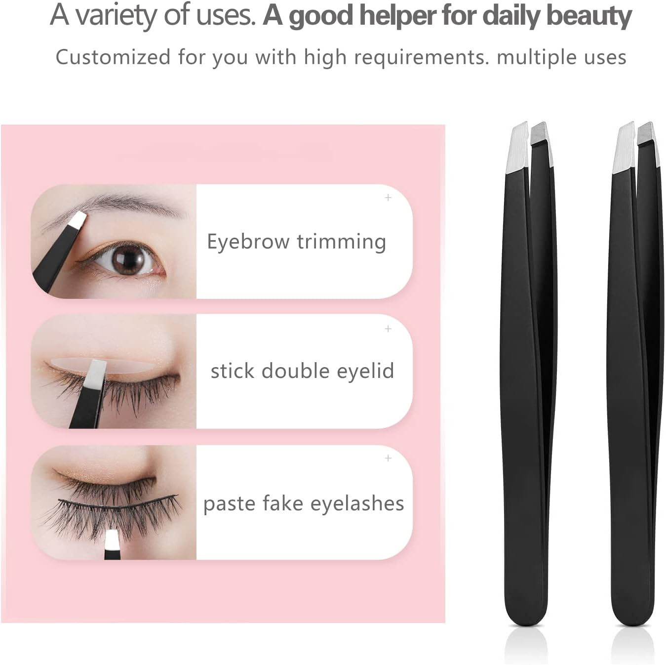 Tweezers Set, High Precision Stainless Steel Eyebrow Tweezers for Facial Hair, Inward Growing Hair and Splinter Remover Kit, Suitable for Women and Men, 4-Piece Set. (Black) image number 3