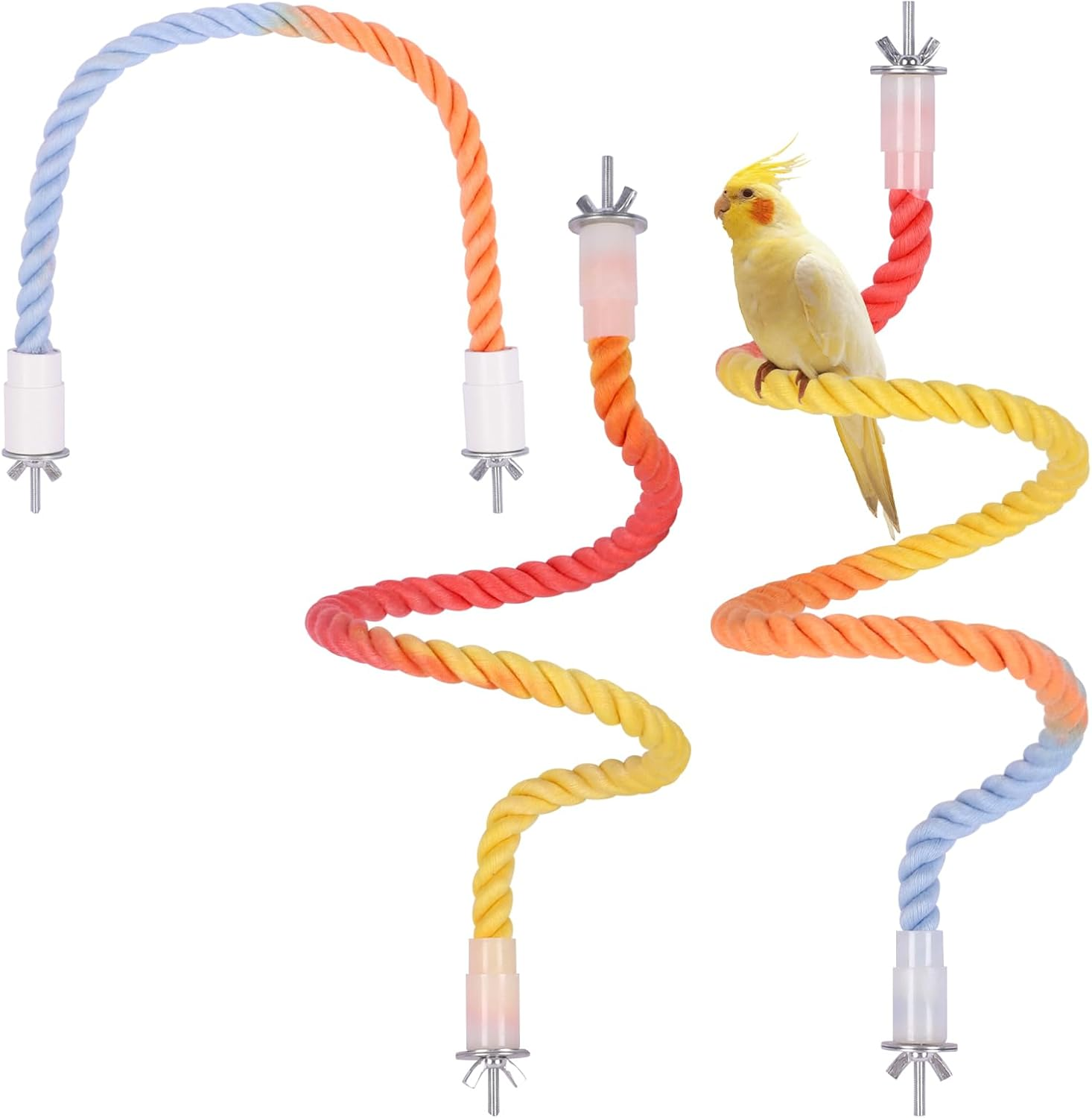 3Pcs Gradient Bendable Bird Perch Stand Set Climbing Rope Swing Playing Toys for Bird Cages Colorful Stand Rope for Parrots Cockatiels Budgies (Pink, One Size)