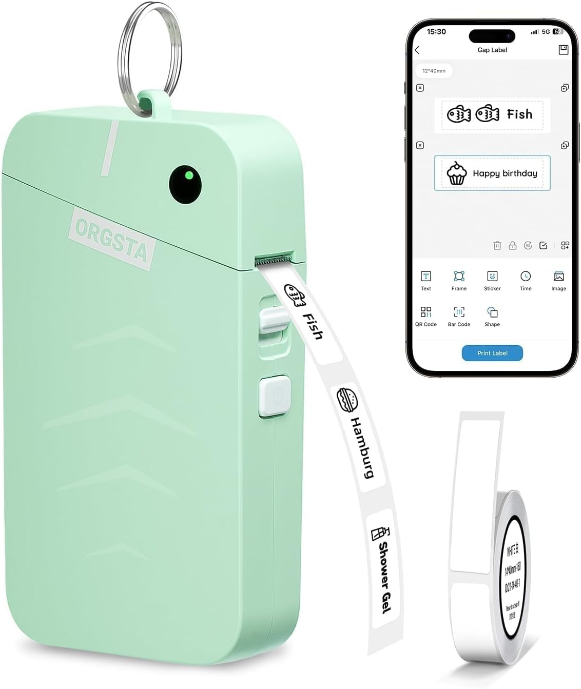 ORGSTA S001 Label Printer Bluetooth Portable Mini Label Printer Self-Adhesive Labelling Device for Home, Office, School, Compatible with Ios & Android (Green image number 3