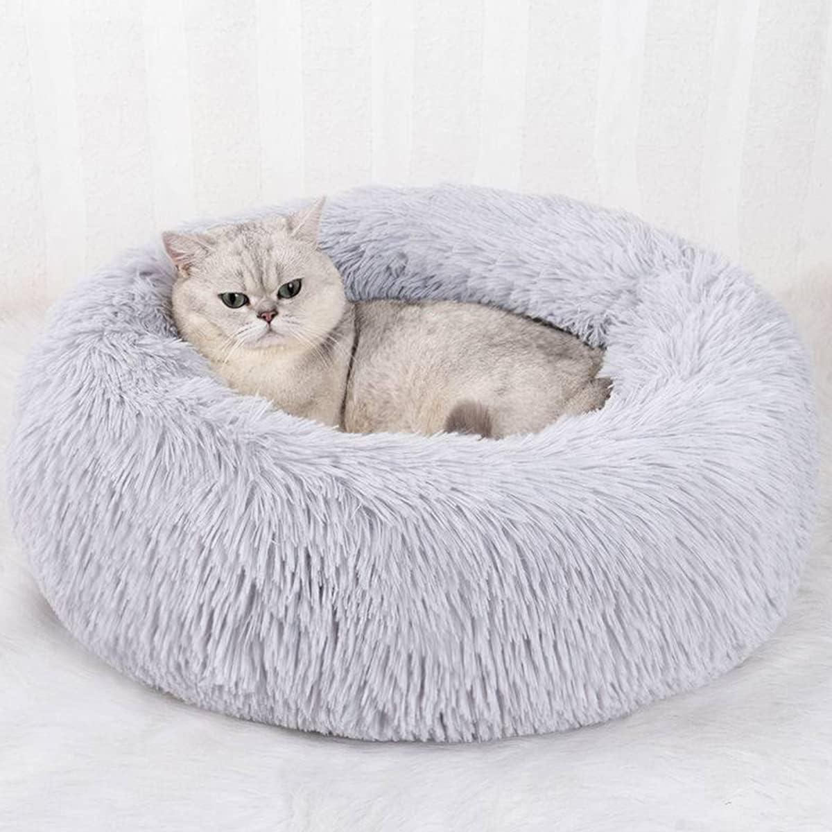 Donut Cat Bed, Faux Plush Dog Beds for Medium Small Dogs - Self Warming Indoor round Pillow Cuddle Washable Dog Bed Cat Bed Diameter16In image number 5