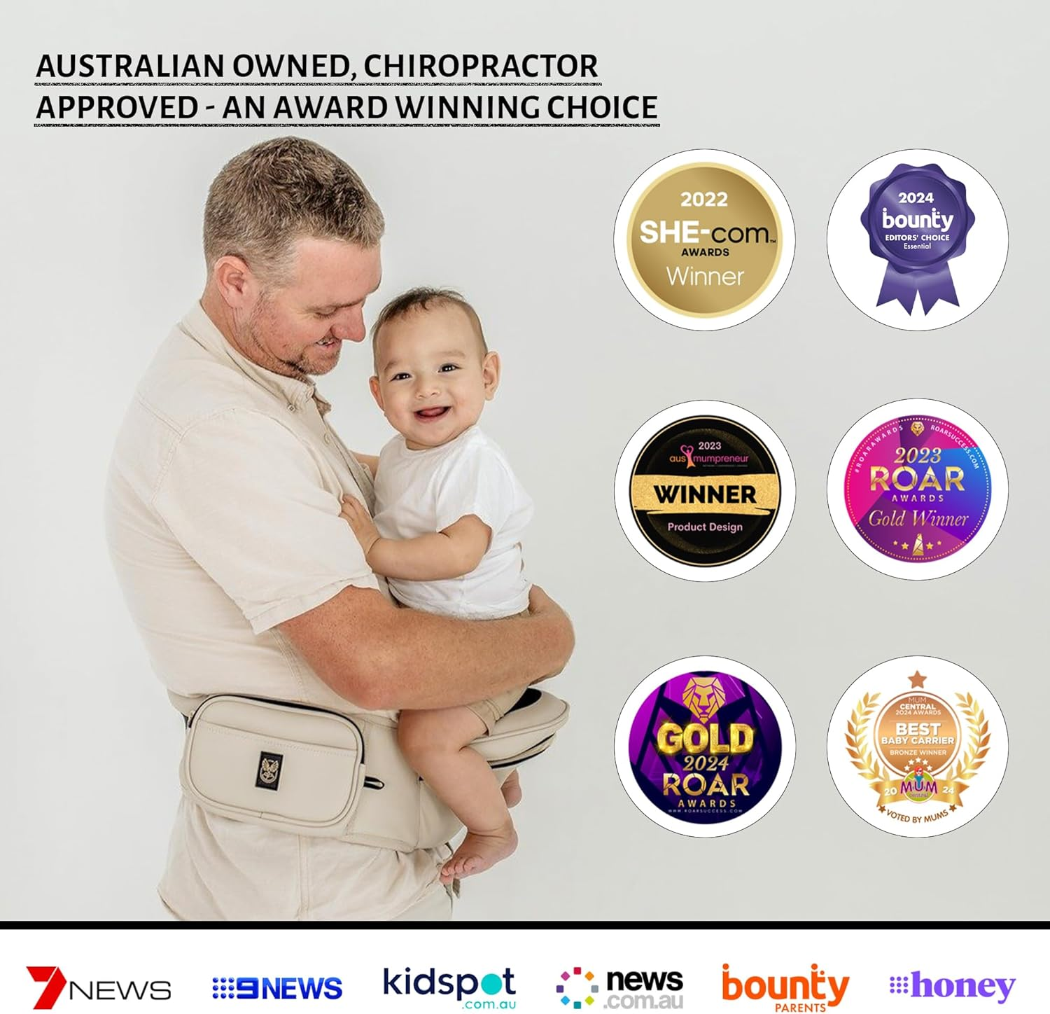 Hipsurfer Hip Seat Baby Carrier & Bum Bag for 0-3 Years Babies - Multi-Award Winning, Ergonomic Baby Hip Carrier in Australia for Newborns & Toddlers, Vegan Leather, Inbuilt Storage(Sand) image number 2