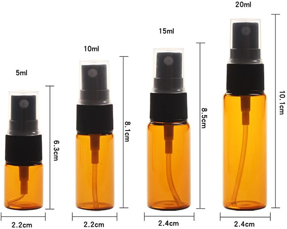 12 PCS Amber Glass Bottles Empty Spray Bottle round Glass Bottle with Clear Atomizer - Perfect for Essential Oil Formulas Aromatherapy and Other Cosmetic Products (15Ml/0.5Oz)