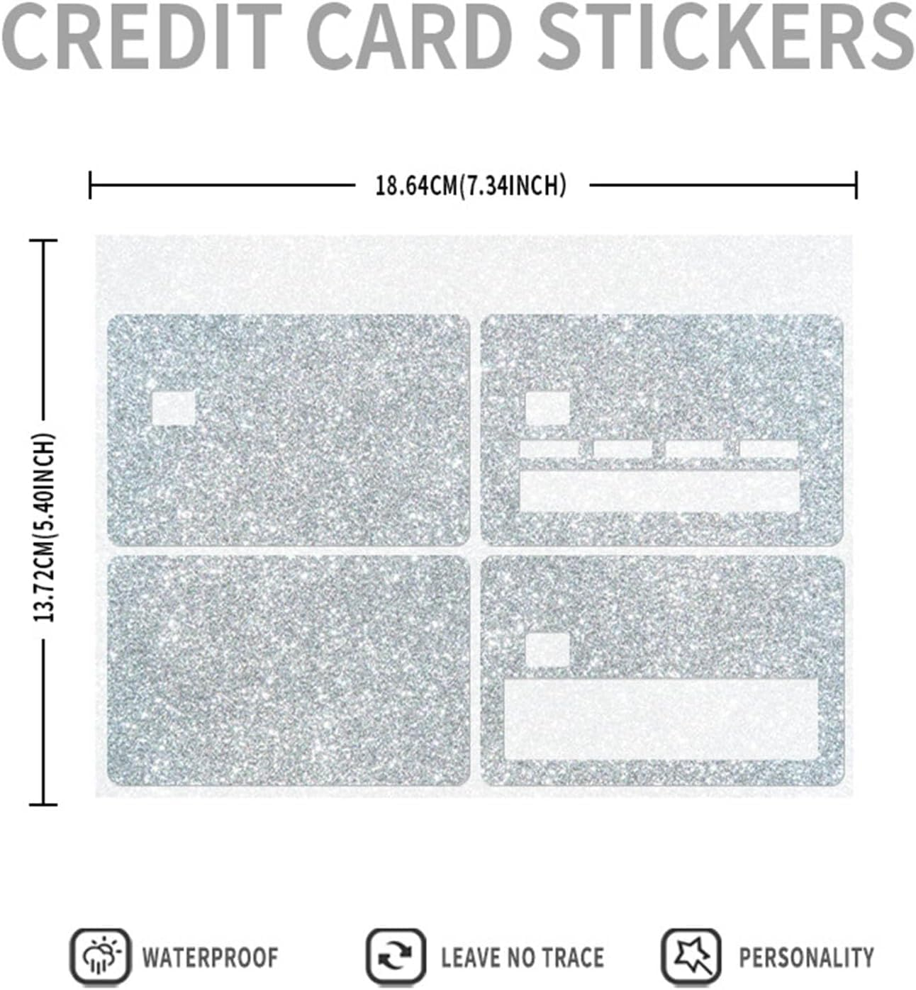 LNYMZD Silver Credit Card Skin Stickers | Removable Bling Card Skins Covering - Bubble Free Bank Card Protecting Wrap, Card Protection Film, Slim Card Protector Desk Accessories and Storage Products