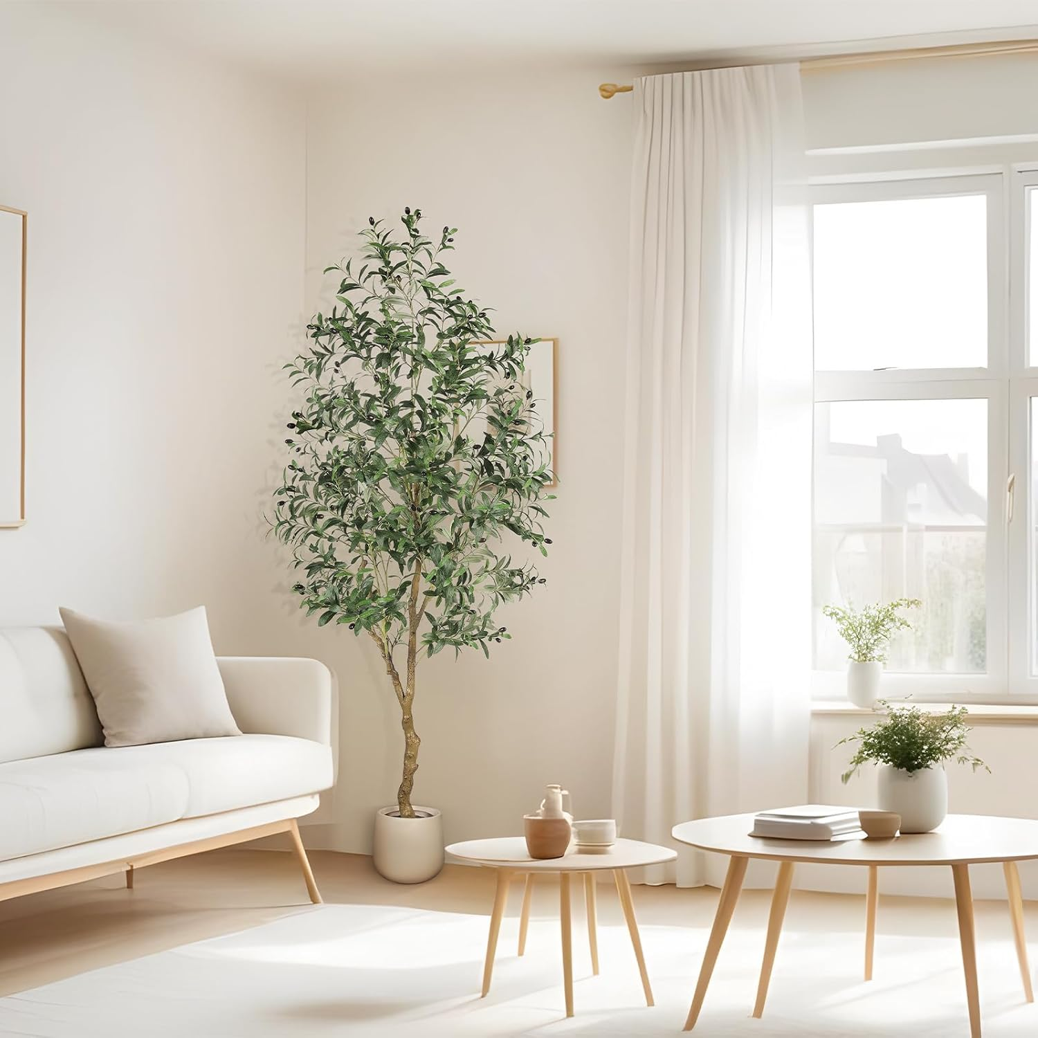 7Ft Olive Trees Artificial Indoor - Tall Faux Olive Tree 7 Feet (84") with Pot, Fake Plants Natural Branches and Realistic Leaves Olive Silk Tree for Home Office Decor image number 5