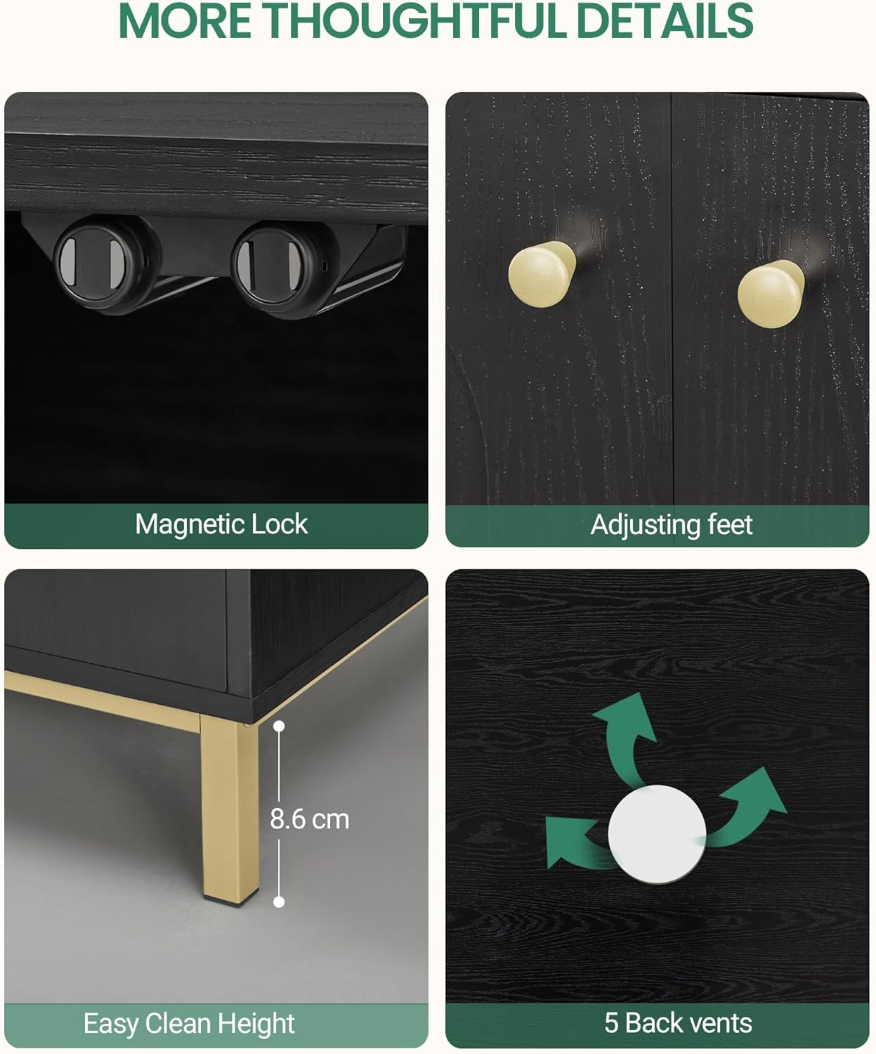 Cat Litter Box Enclosure, Hidden Litter Box Furniture Cabinet, Wooden Indoor Cat House, Side End Table, Living Room, Bedroom, Black and Gold CB81204G