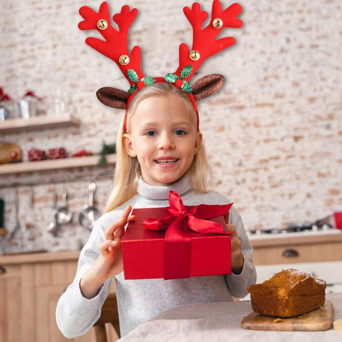 Reindeer Antlers Headband Christmas and Easter Party Headbands Deer Antlers Headband with Bells Cute Reindeer Ears Headband - Red image number 5