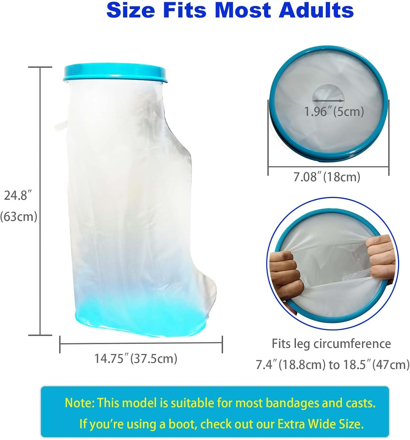 Non-Slip Waterproof Leg Cast Cover for Showering, Reusable Adult Short Leg Cast Protector, Cast Covers for Shower Leg, Cast Bag for Shower, Cast Cover for Showering Foot - Adult-Extra-Wide image number 4