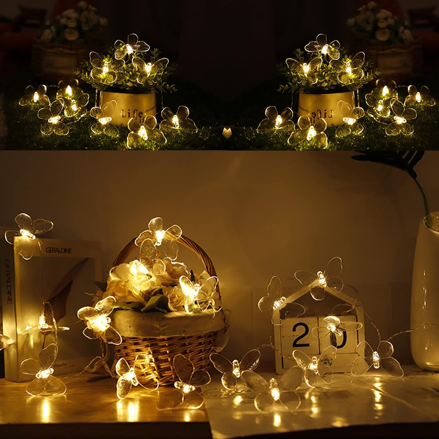 KINGCOO Butterfly String Lights, 3M 20LED Butterfly Battery Operated Indoor Outdoor Fairy Decorative Lights for Home Bedroom Party Birthday Summer Garden Wedding Christmas Lighting Decoration image number 4