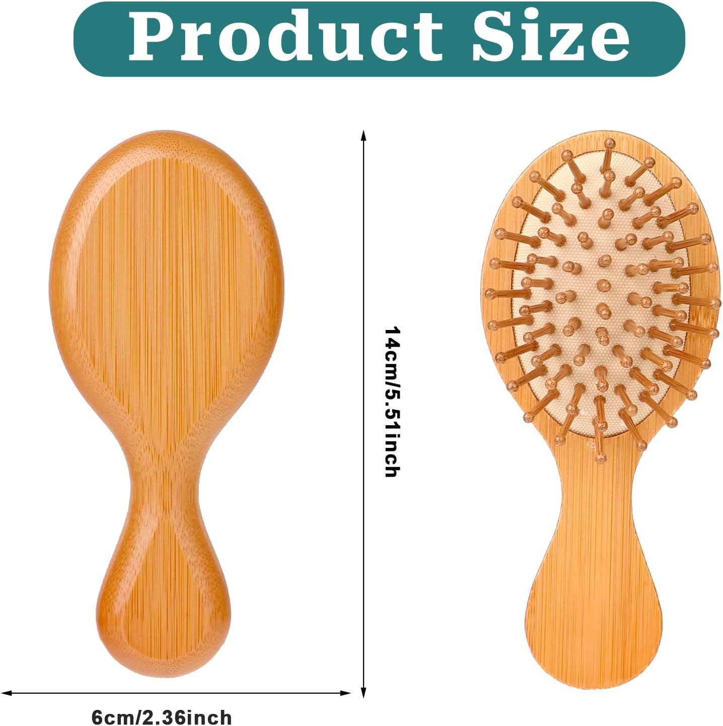 Mozeat Lens Small Bamboo Brush for Hair Growth, Natural Wooden Scalp Brush Mini Hair Scalp Massager Detangling Hairbrush for Women,With Handle Design and Anti-Static round Wood Pins image number 4