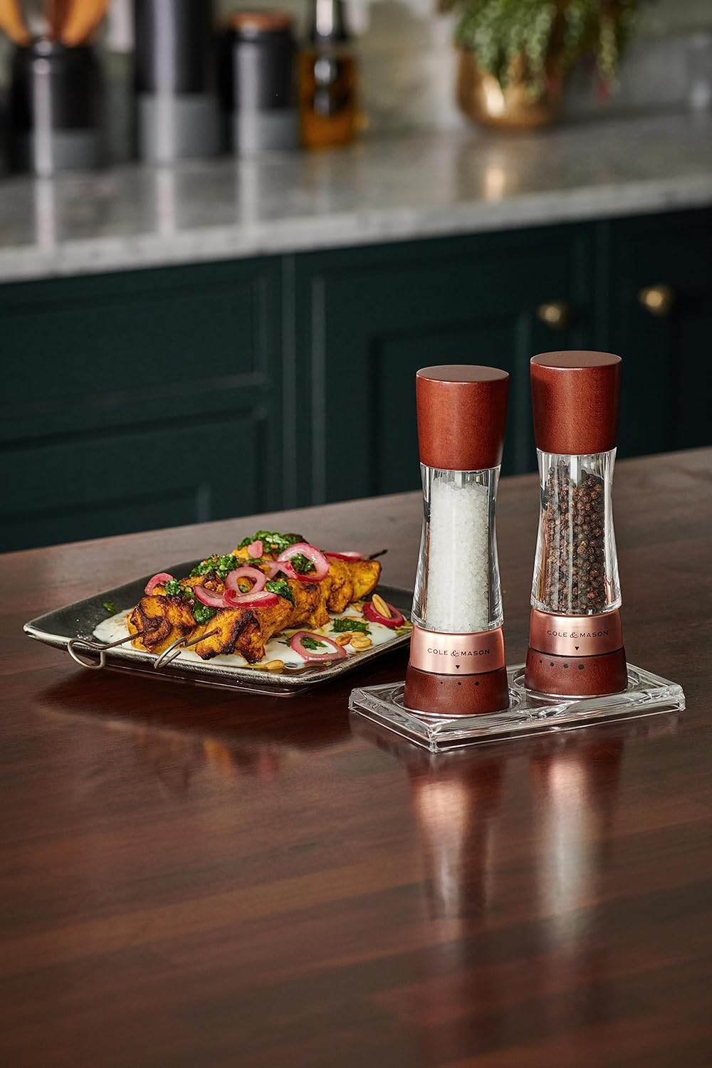 Cole & Mason Derwent Chestnut Rose Gold Salt and Pepper Mills - Gift Set | Precision+ Mechanisms | Beech Wood | Clear Acrylic | 6 Adjustable Grind Settings | Lifetime Mechanism Guarantee | 190Mm image number 2
