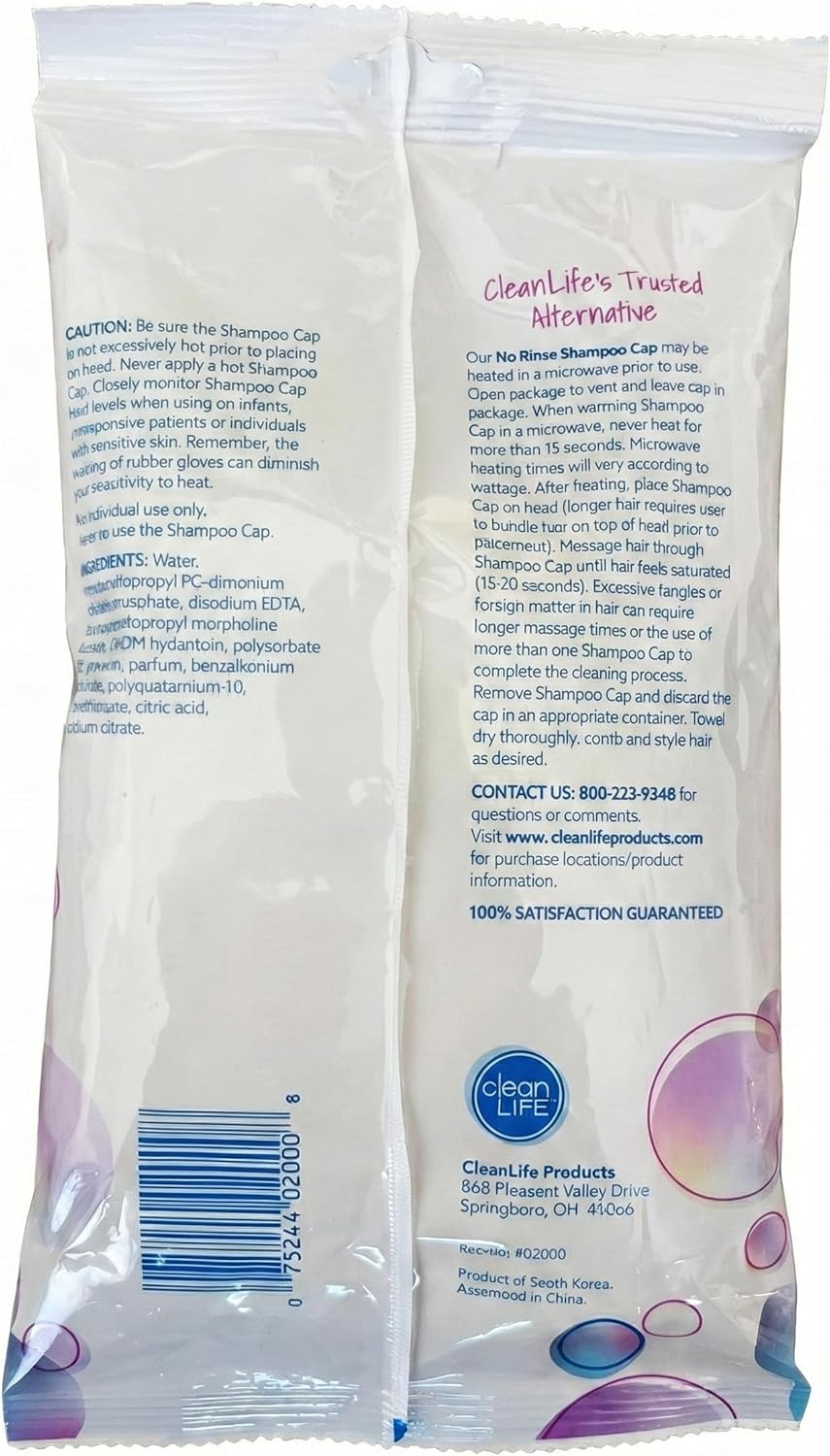 Cleanlife Products No-Rinse Shampoo Cap (12 Pack) - Waterless, Rinseless Hair Washing and Conditioning Shower Caps for Bathing Elderly, Bedridden, Hospital Patients - Disposable, Hypoallergenic