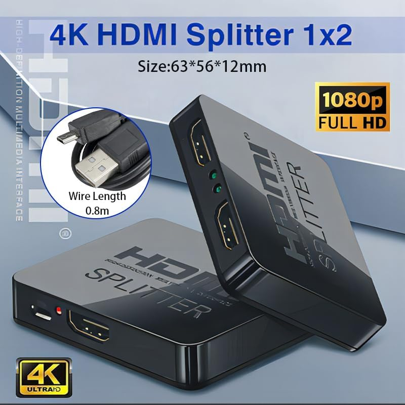 Premium HDMI Splitter 1 in 2 Out, 1080P 4K HDCP Stripper, Signal Amplifier, Supports 3D, Blu-Ray, and DVD image number 5