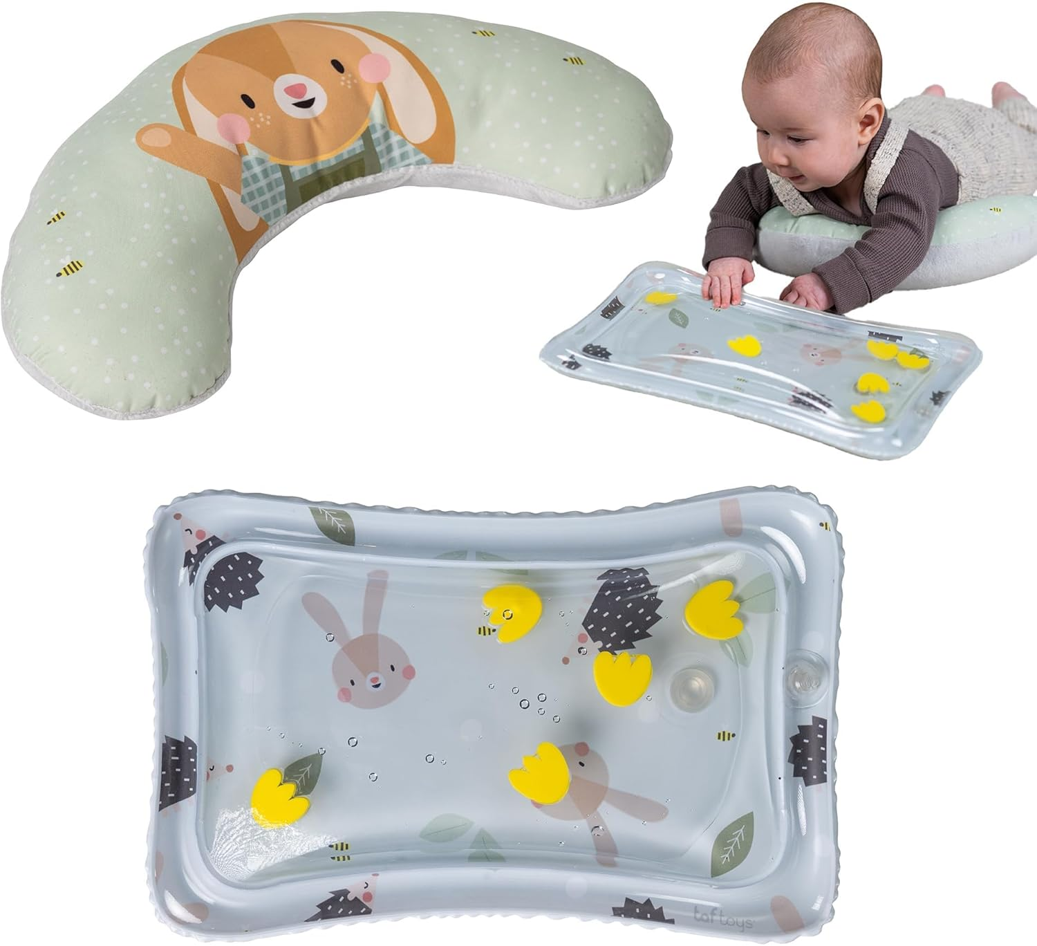 Taf Toys Tummy Time Set with Water Mat and Supportive Cushion for Baby Development &ndash; Infant Activity Play Mat and Lounge Pillow for Newborns, Infants, and Toddlers image number 1