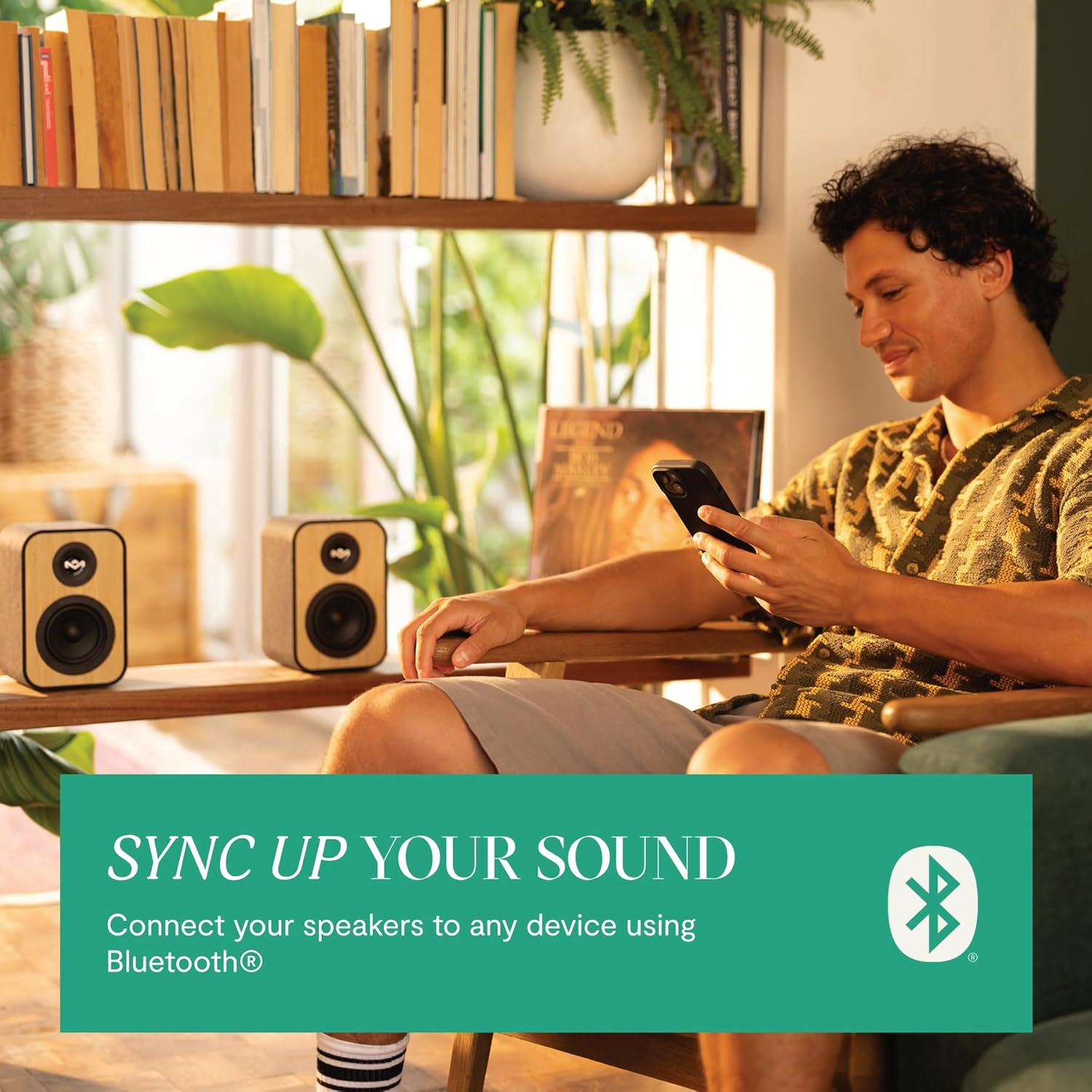 House of Marley Uplift Bluetooth Bookshelf Speakers, Bamboo Finish, Bluetooth 5.3, Superior Stereo Sound, RCA Input, Recycled Fabric, Sustainable Paper Packaging, Perfect Pair for Turntables image number 4