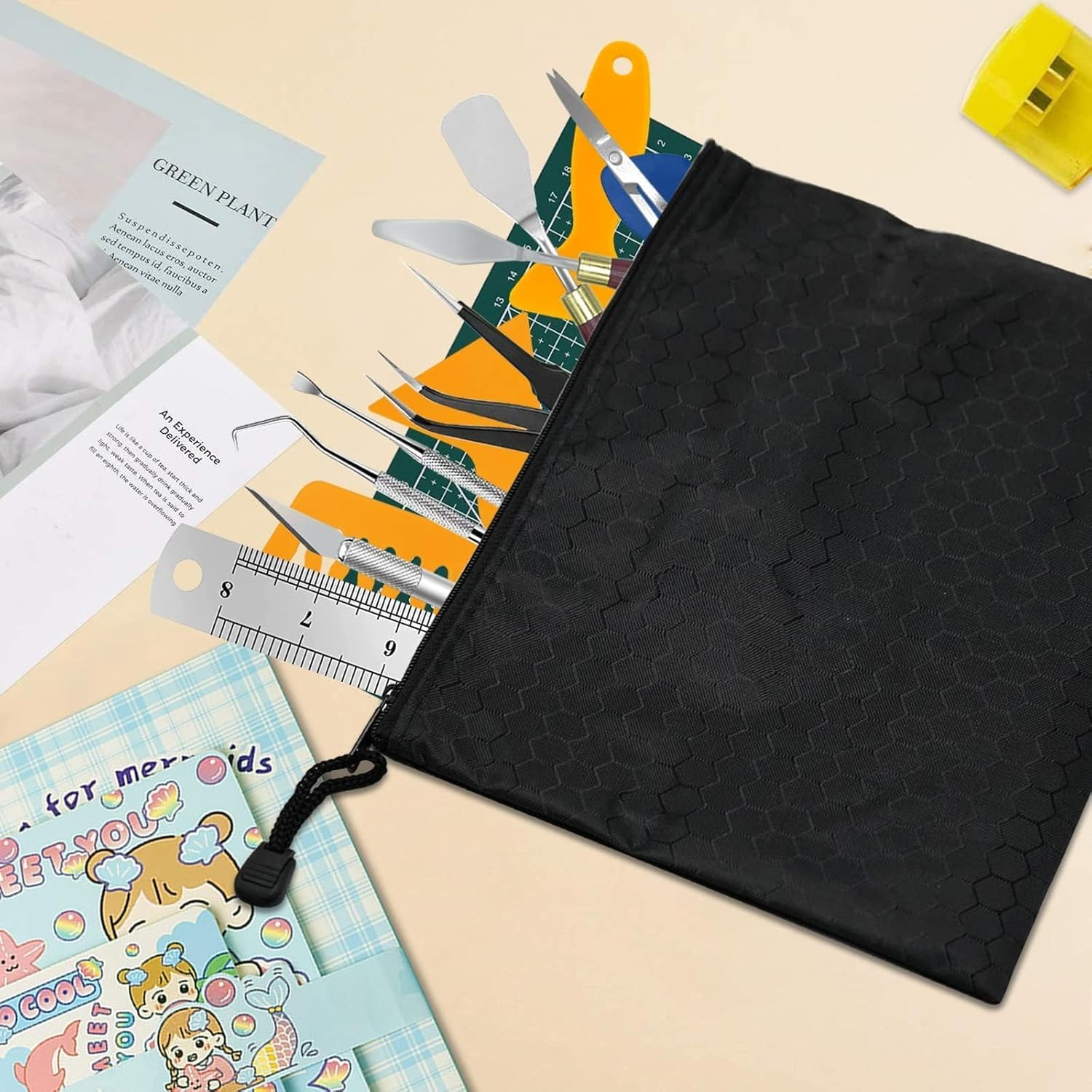 BLAZDEVE 19 Pieces Vinyl Weeding Tools Stainless Steel Plotter Accessories HTV + 1 Piece A5 Cutting Mat, DIY Craft Tool Set, Cameos, Lettering, Including Weeding Hooks, Tweezers, DIY Gift image number 3